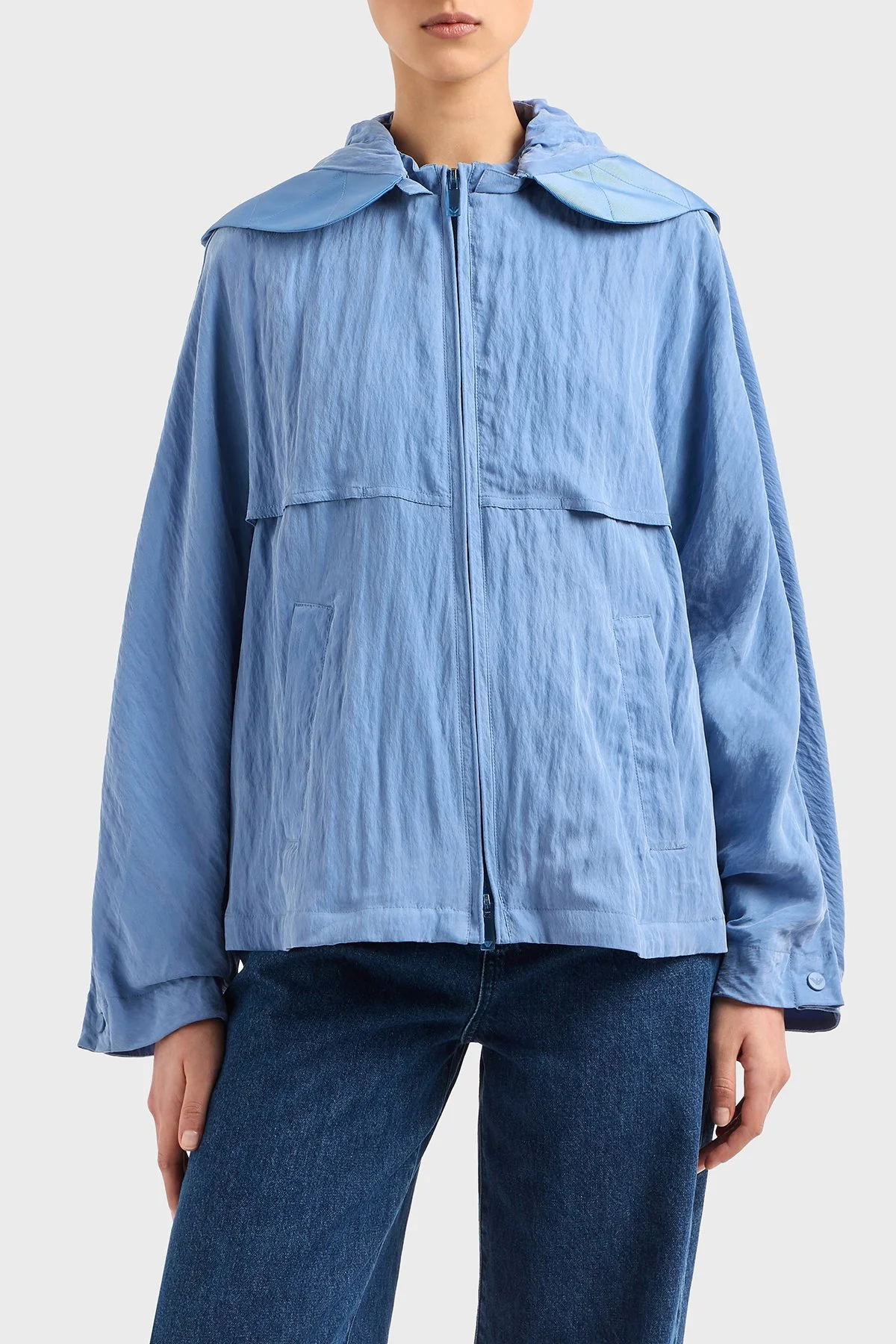 Emporio Armani Regular Fit Çıkarılabilir Kapüşonlu Cupra Kadın Ceket EW000642 AF12644 U9324 MAVİ - 1