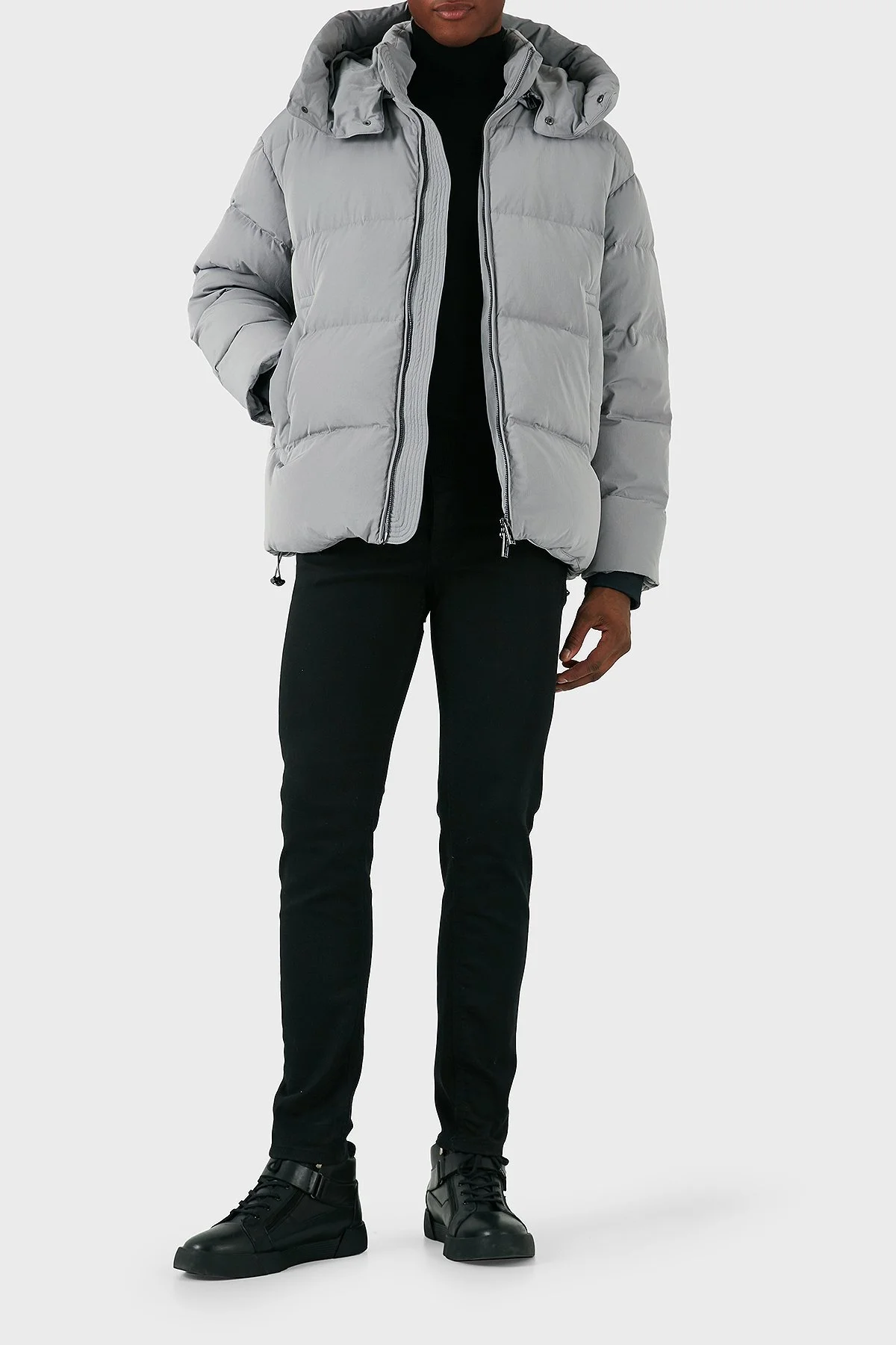 Emporio Armani Regular Fit Çıkarılabilir Kapüşonlu Yün Dolgulu Şişme Erkek Mont 6D1B83 1NVDZ 06K3 GRİ - 2