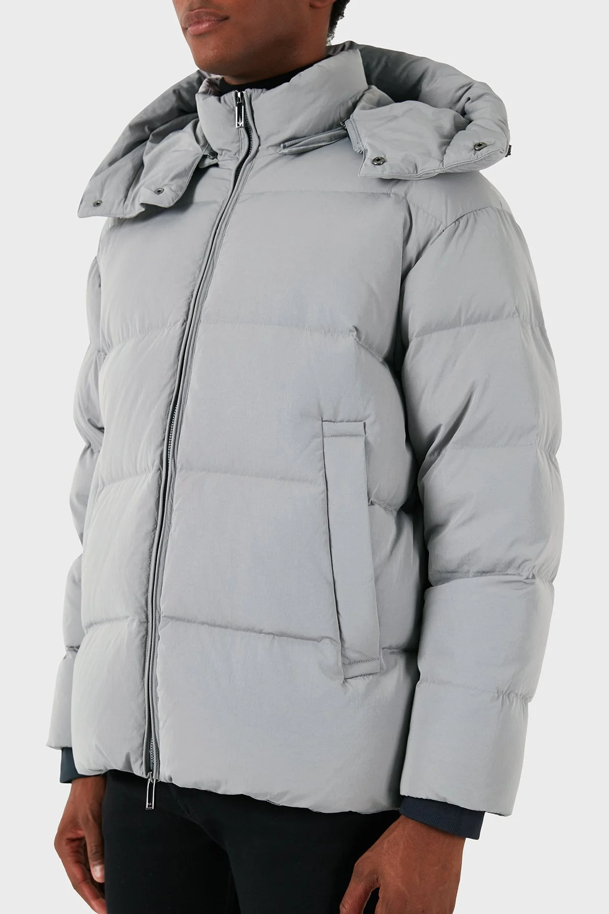 Emporio Armani Regular Fit Çıkarılabilir Kapüşonlu Yün Dolgulu Şişme Erkek Mont 6D1B83 1NVDZ 06K3 GRİ - 5