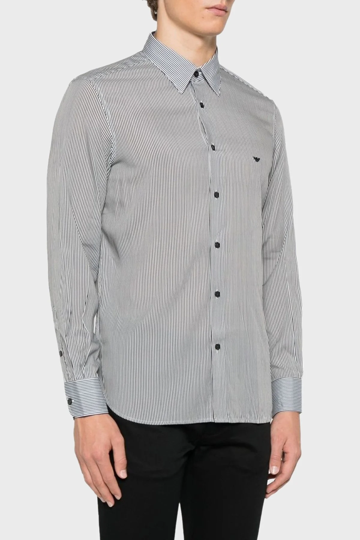 Emporio Armani Regular Fit Çizgili Logolu Erkek Gömlek EM001537 AF14214 FB266 MAVİ - 6