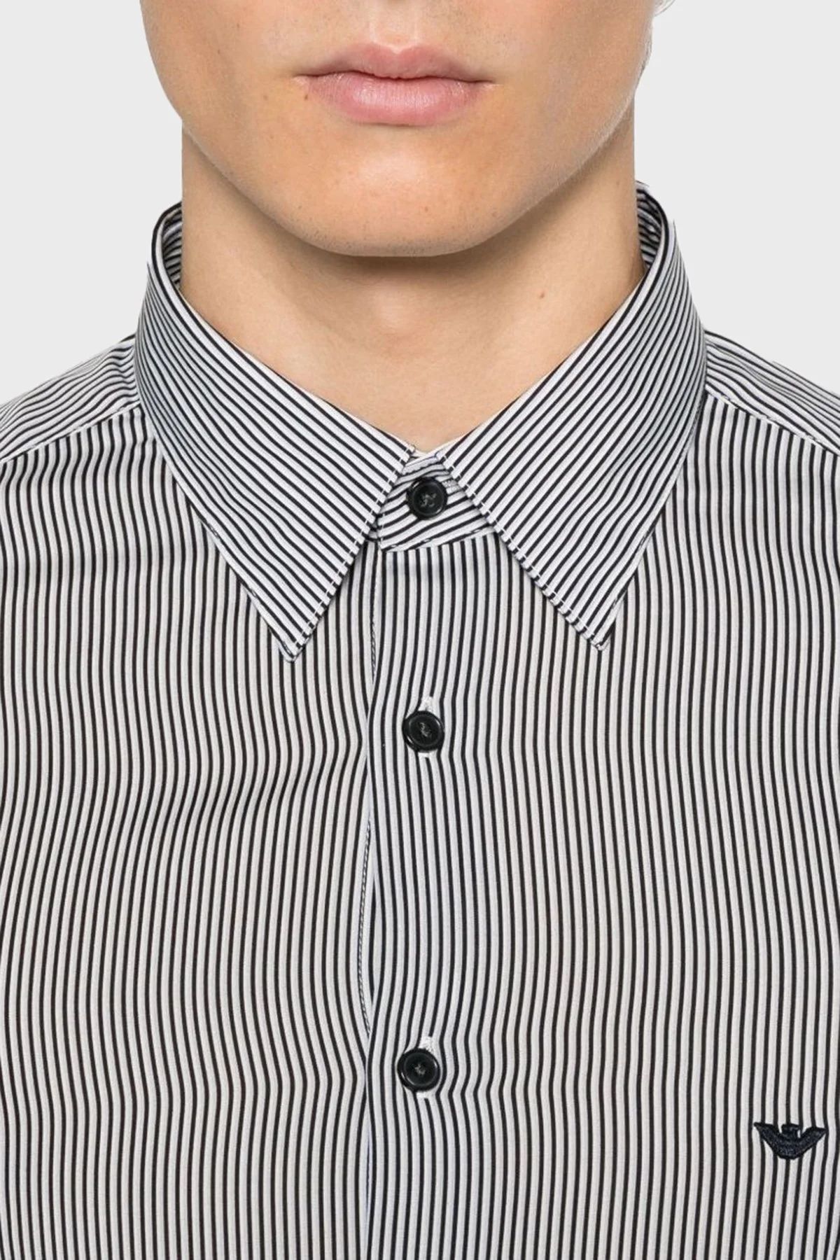 Emporio Armani Regular Fit Çizgili Logolu Erkek Gömlek EM001537 AF14214 FB266 MAVİ - 9