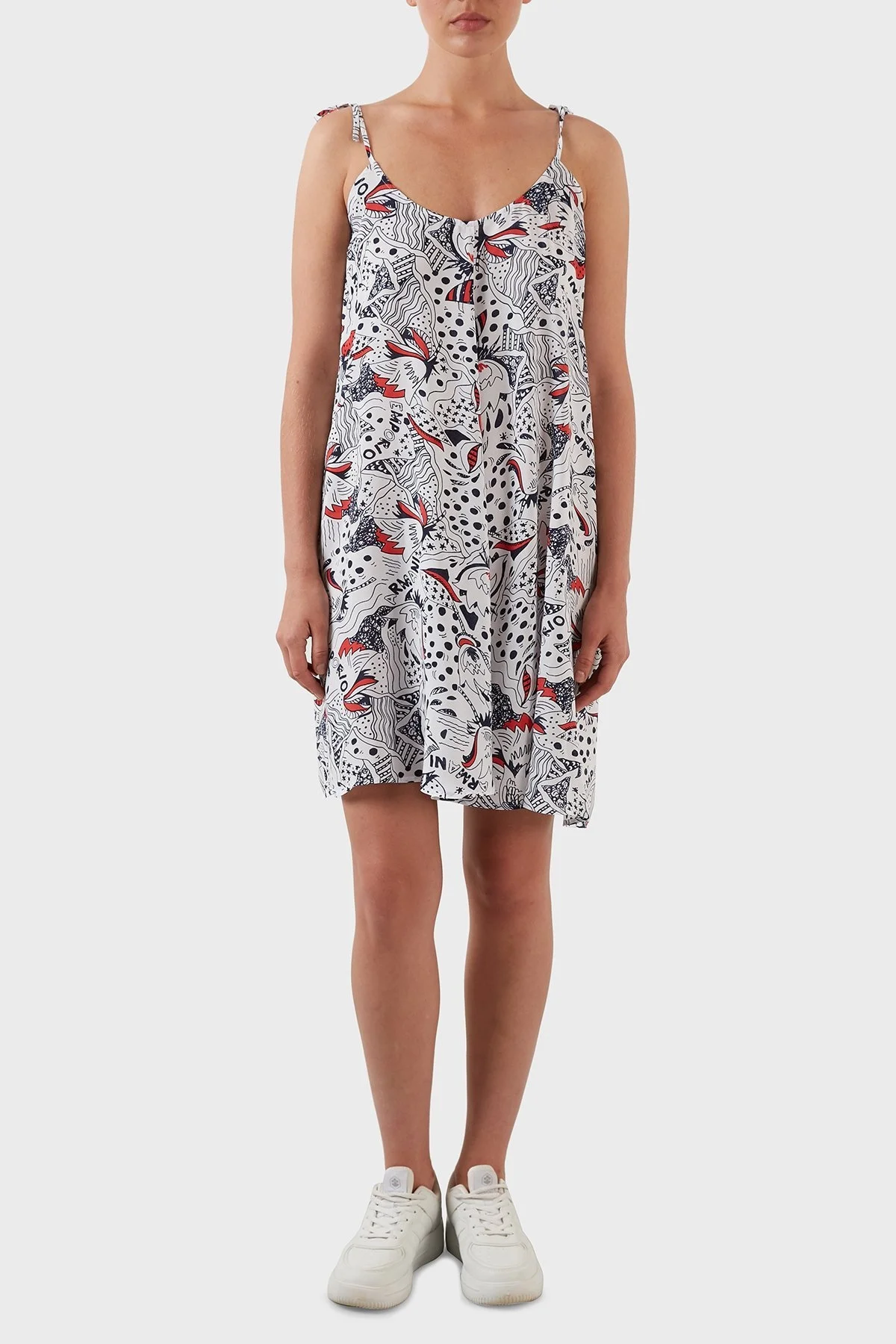 Emporio Armani Regular Fit Desenli İnce Askılı Bayan Elbise 262641 2R343 70210 BEYAZ - 5