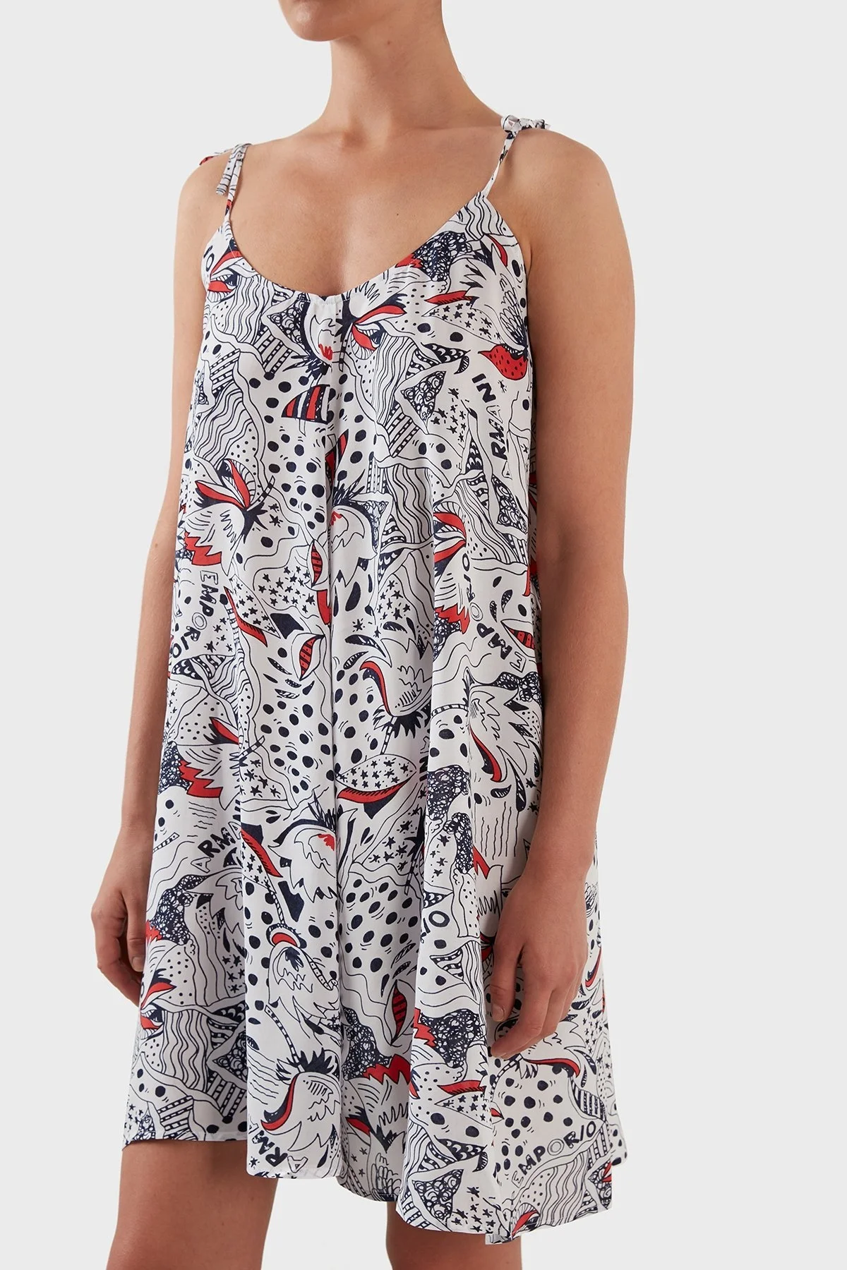 Emporio Armani Regular Fit Desenli İnce Askılı Bayan Elbise 262641 2R343 70210 BEYAZ - 6