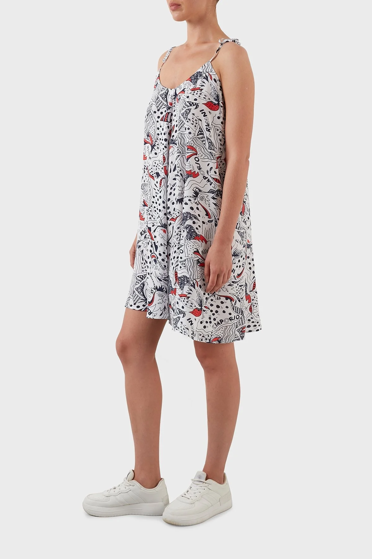 Emporio Armani Regular Fit Desenli İnce Askılı Bayan Elbise 262641 2R343 70210 BEYAZ - 7