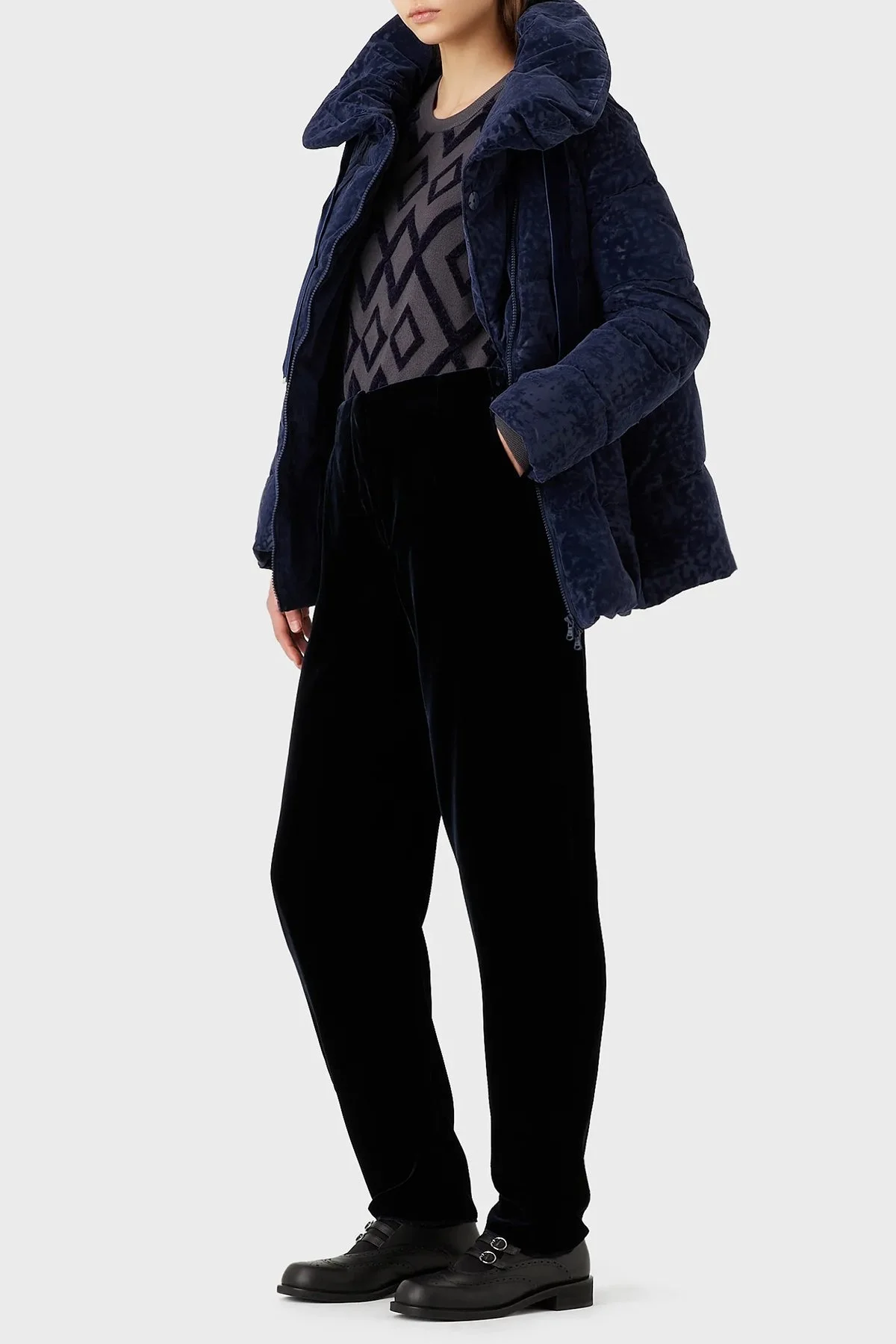 Emporio Armani Regular Fit Dik Yaka Kadife Bayan Mont 6L2B73 2NITZ 0909 LACİVERT - 2