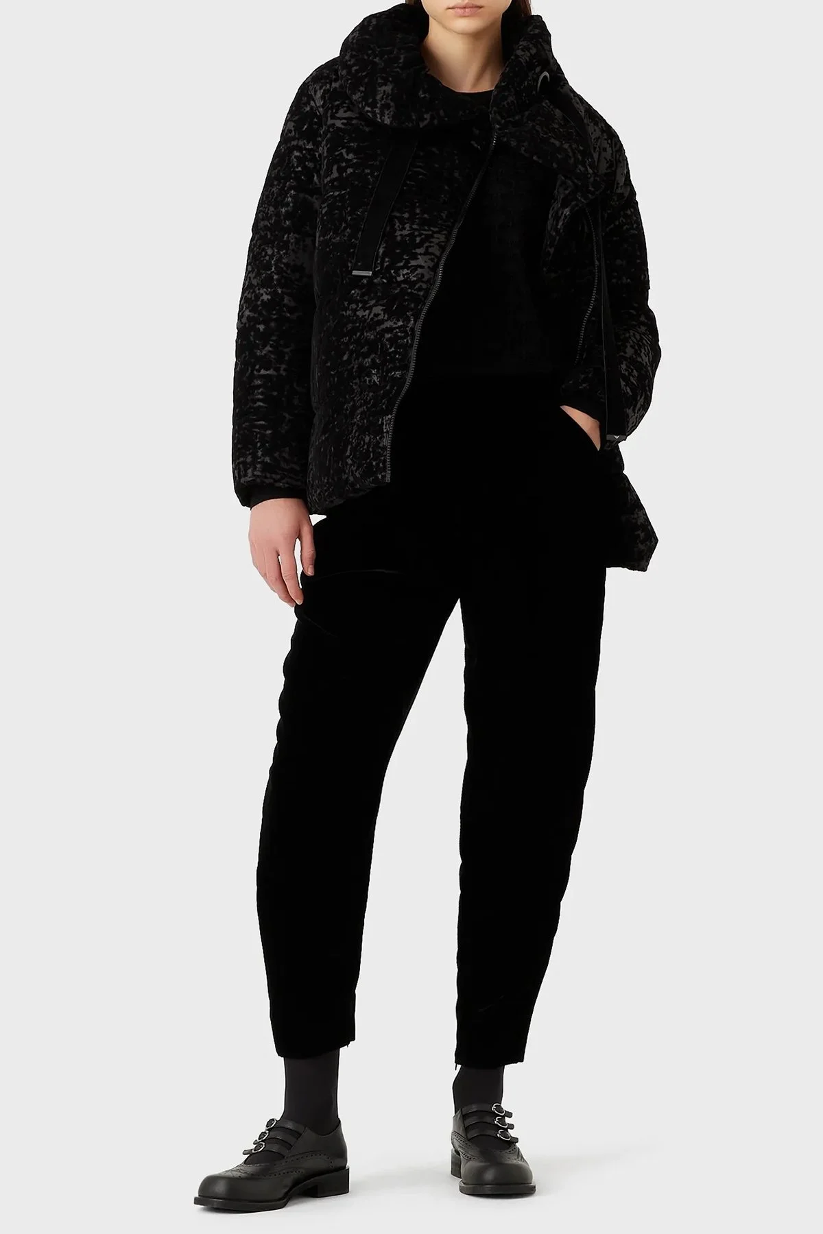 Emporio Armani Regular Fit Dik Yaka Kadife Bayan Mont 6L2B73 2NITZ 0999 SİYAH - 2