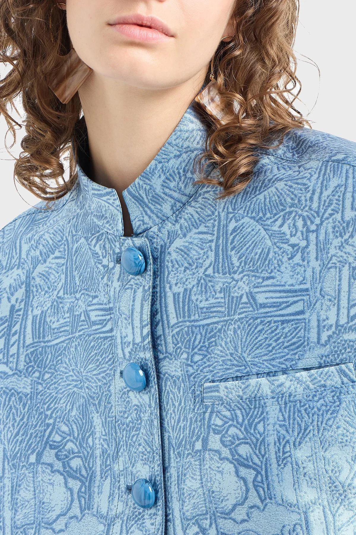 Emporio Armani Regular Fit Dik Yaka Tamamı Jakarlı Kadın Ceket EW001548 TE13445 F9024 AÇIK MAVİ - 2