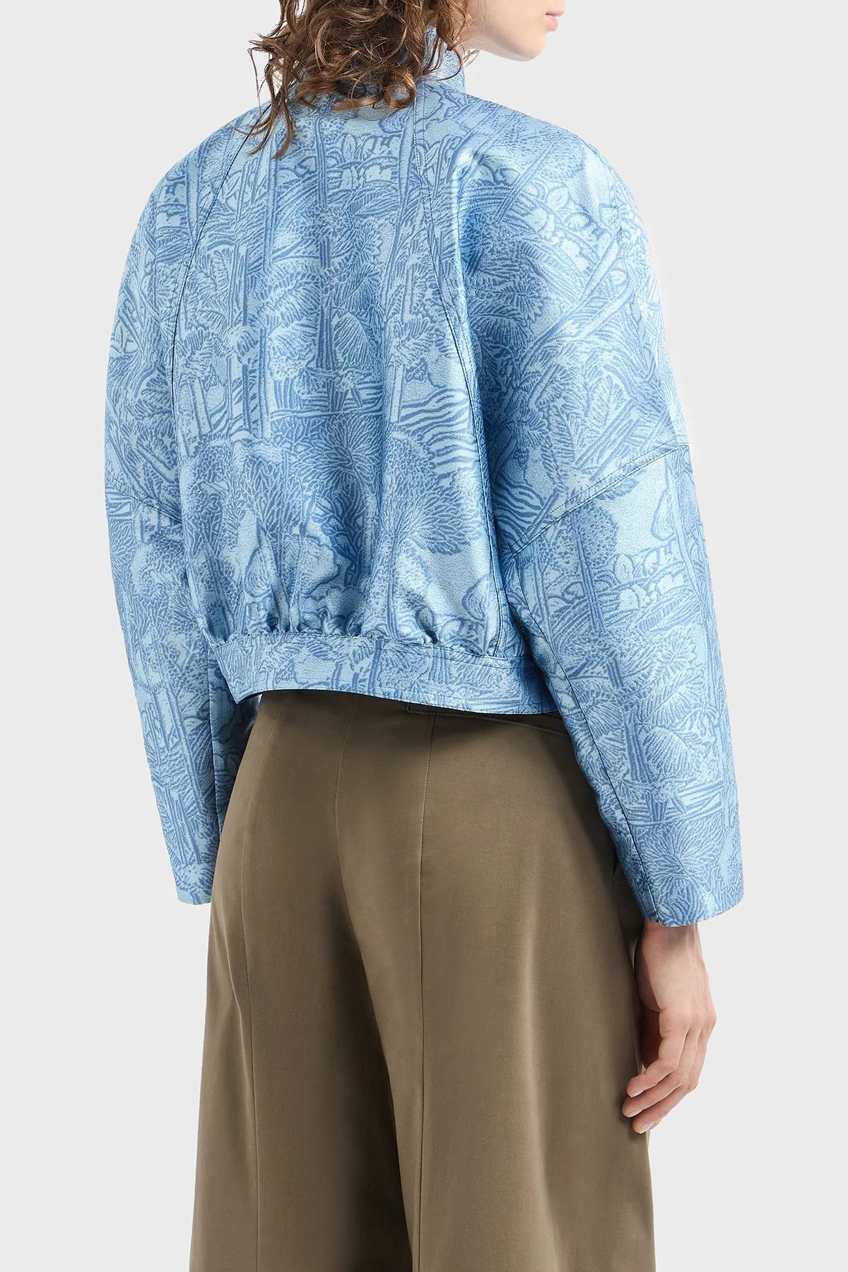 Emporio Armani Regular Fit Dik Yaka Tamamı Jakarlı Kadın Ceket EW001548 TE13445 F9024 AÇIK MAVİ - 3