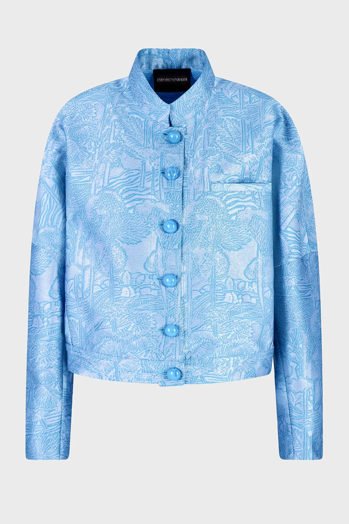 Emporio Armani Regular Fit Dik Yaka Tamamı Jakarlı Kadın Ceket EW001548 TE13445 F9024 AÇIK MAVİ - 5