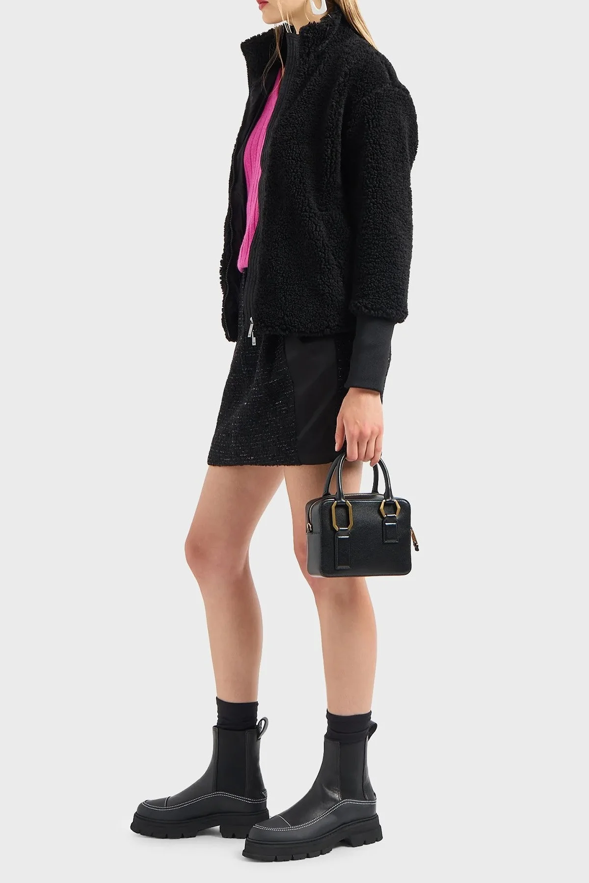 Emporio Armani Regular Fit Dik Yaka Teddy Bayan Ceket 6R2B6B 2JZQZ 0999 SİYAH - 3