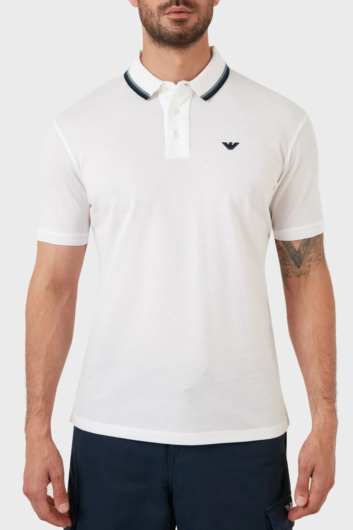Emporio Armani Regular Fit Düğmeli % 100 Pamuk T Shirt Erkek Polo 3L1FAP 1JTKZ 0100 BEYAZ - 1