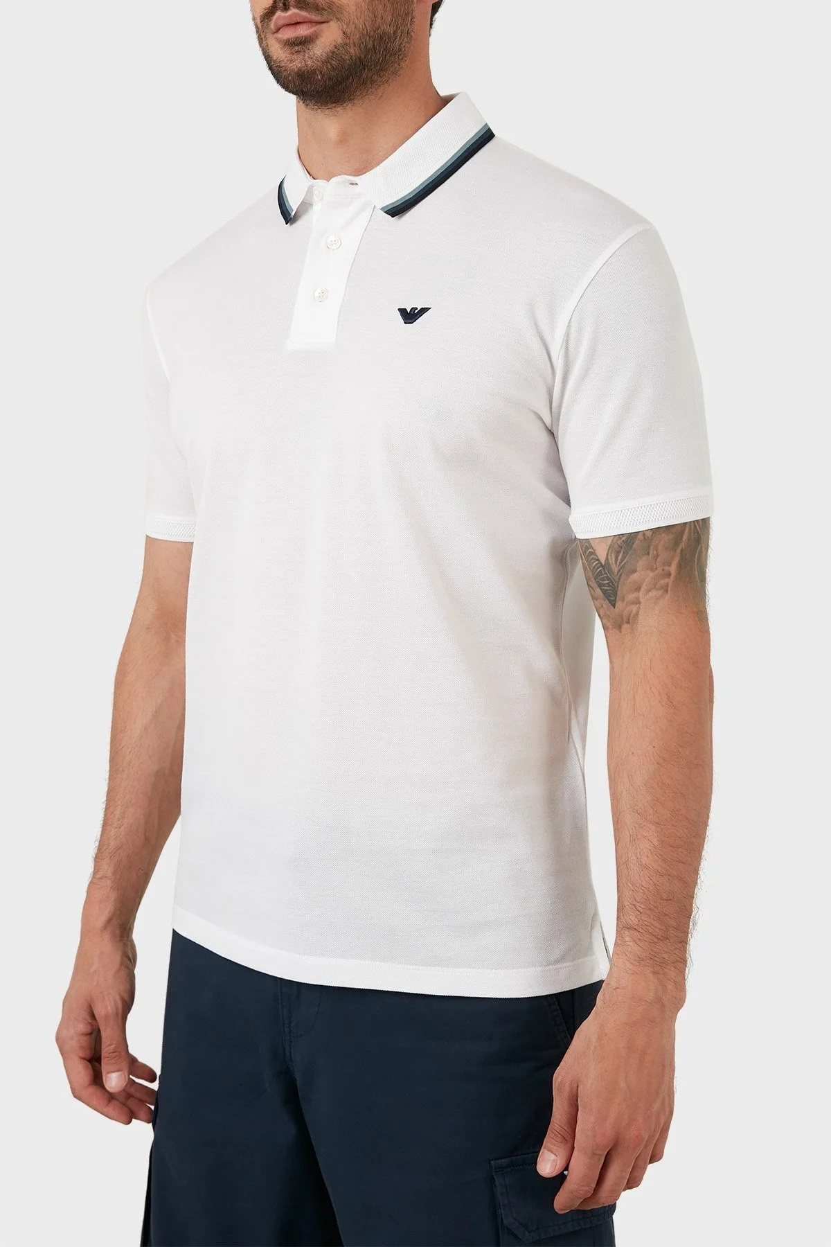 Emporio Armani Regular Fit Düğmeli % 100 Pamuk T Shirt Erkek Polo 3L1FAP 1JTKZ 0100 BEYAZ - 2