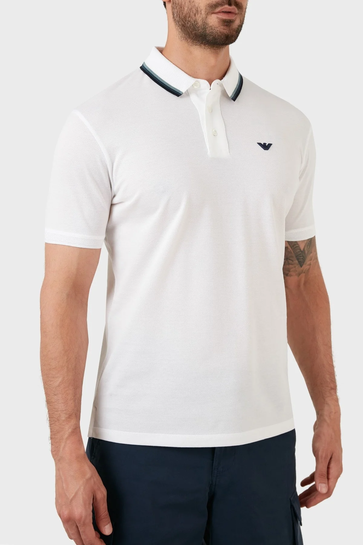 Emporio Armani Regular Fit Düğmeli % 100 Pamuk T Shirt Erkek Polo 3L1FAP 1JTKZ 0100 BEYAZ - 3