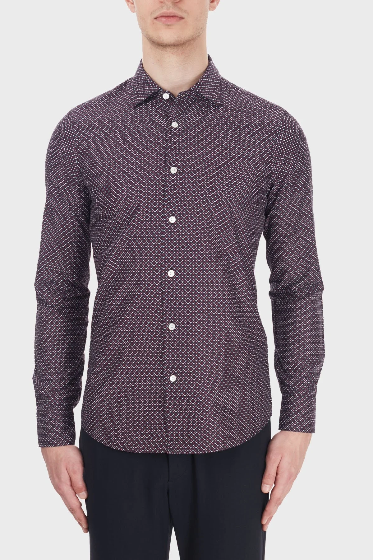 Emporio Armani Regular Fit Düz Yaka % 100 Pamuk Erkek Gömlek 6H1CP5 1NXSZ F016 BORDO - 1