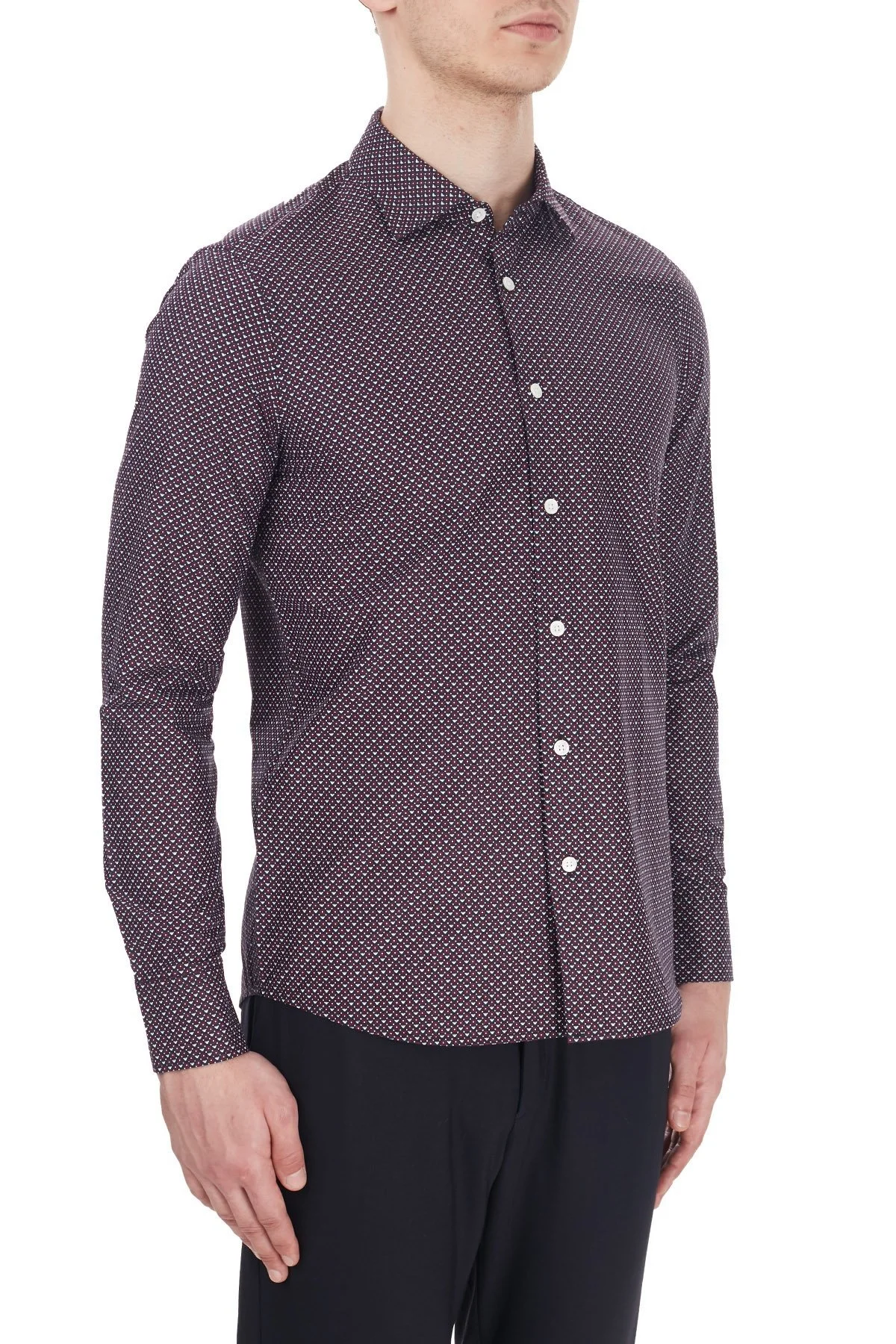 Emporio Armani Regular Fit Düz Yaka % 100 Pamuk Erkek Gömlek 6H1CP5 1NXSZ F016 BORDO - 4