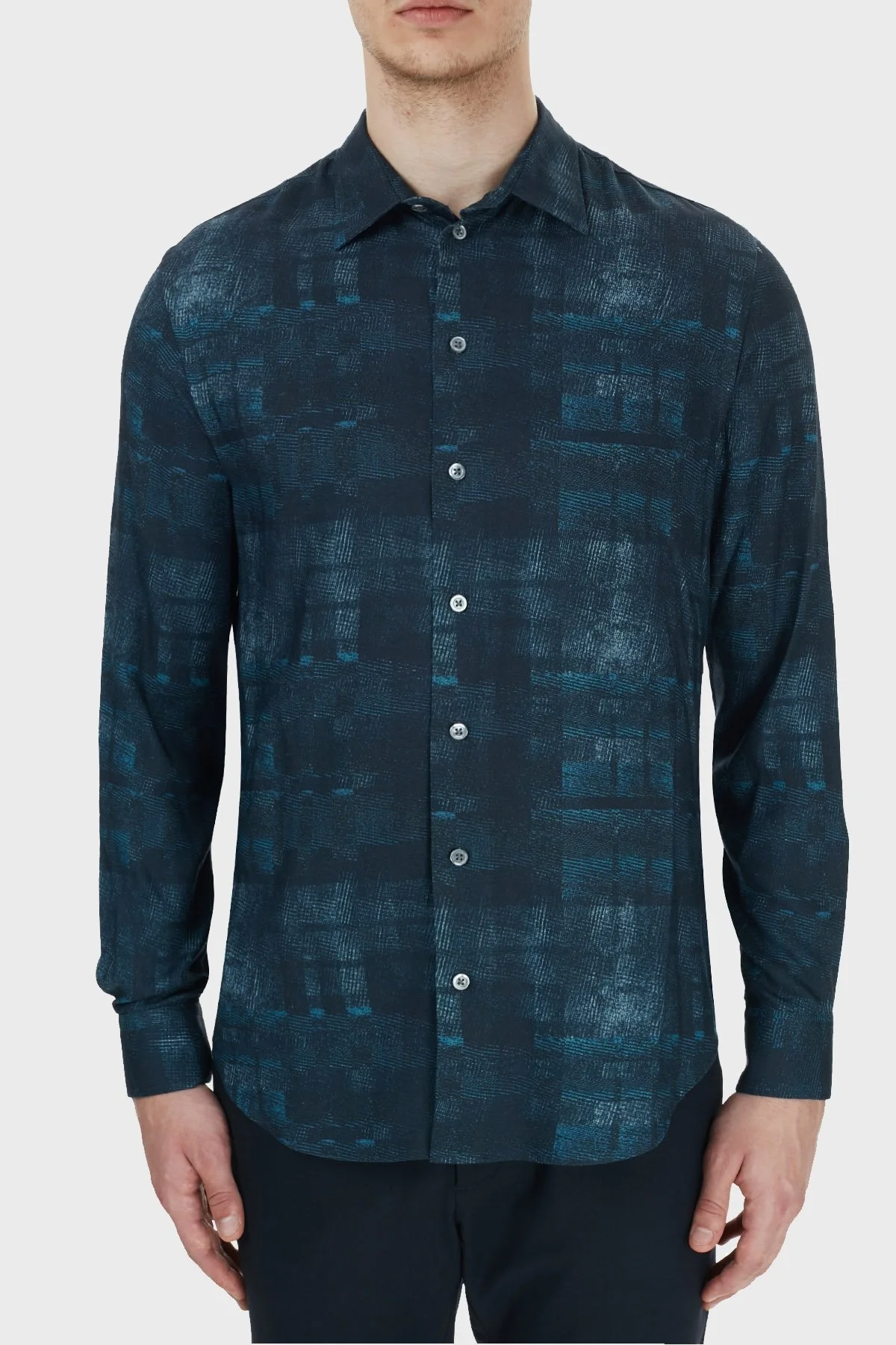 Emporio Armani Regular Fit Düz Yaka Erkek Gömlek 91SM0L 911F3 041 LACİVERT - 1