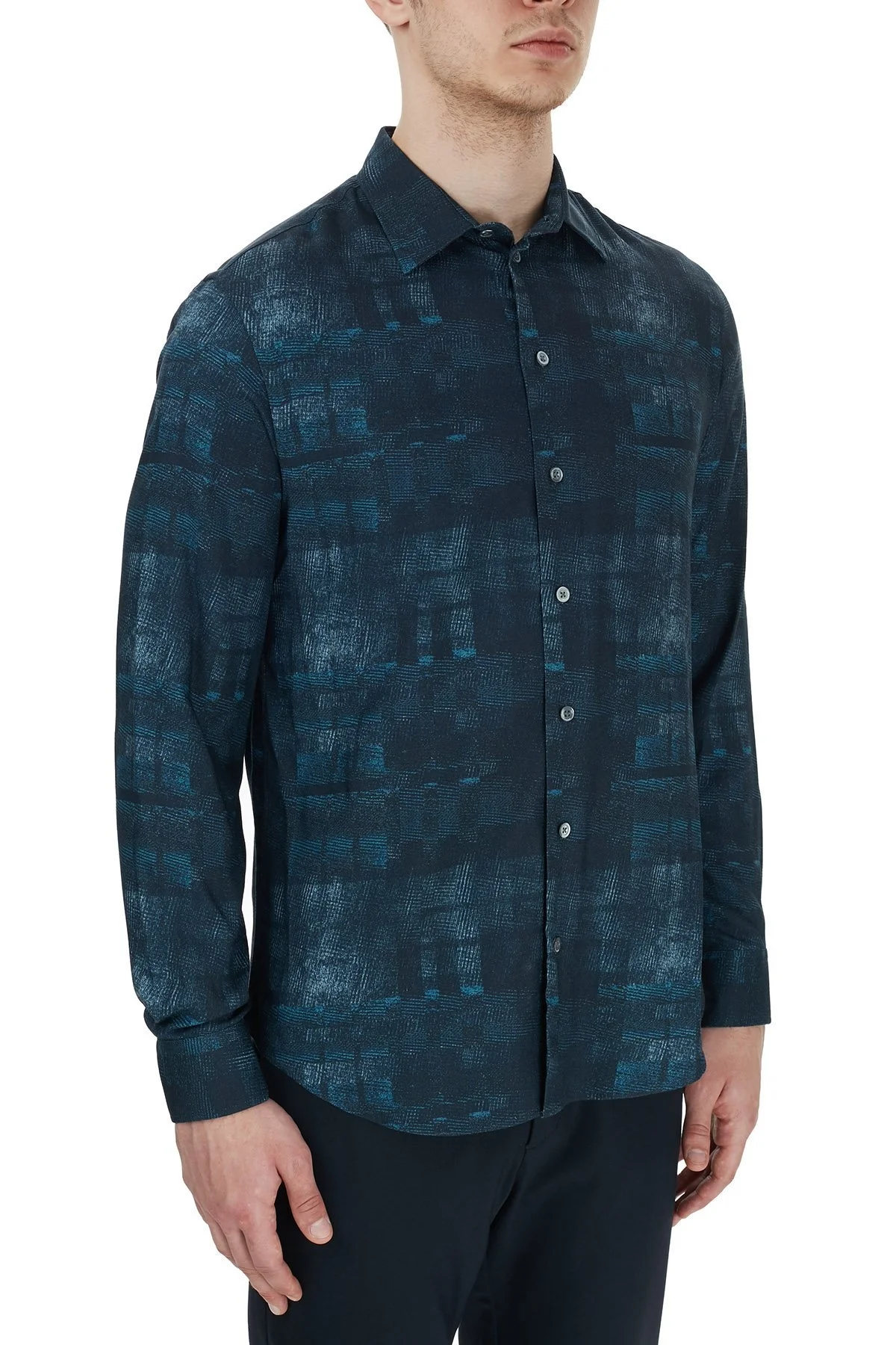 Emporio Armani Regular Fit Düz Yaka Erkek Gömlek 91SM0L 911F3 041 LACİVERT - 4