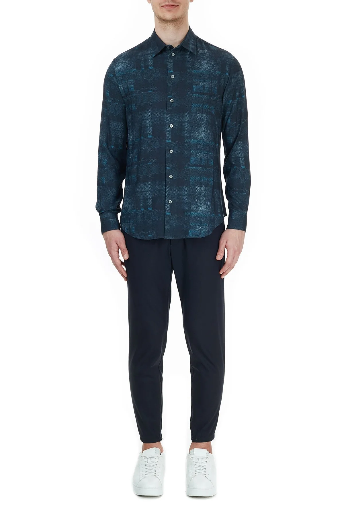 Emporio Armani Regular Fit Düz Yaka Erkek Gömlek 91SM0L 911F3 041 LACİVERT - 5