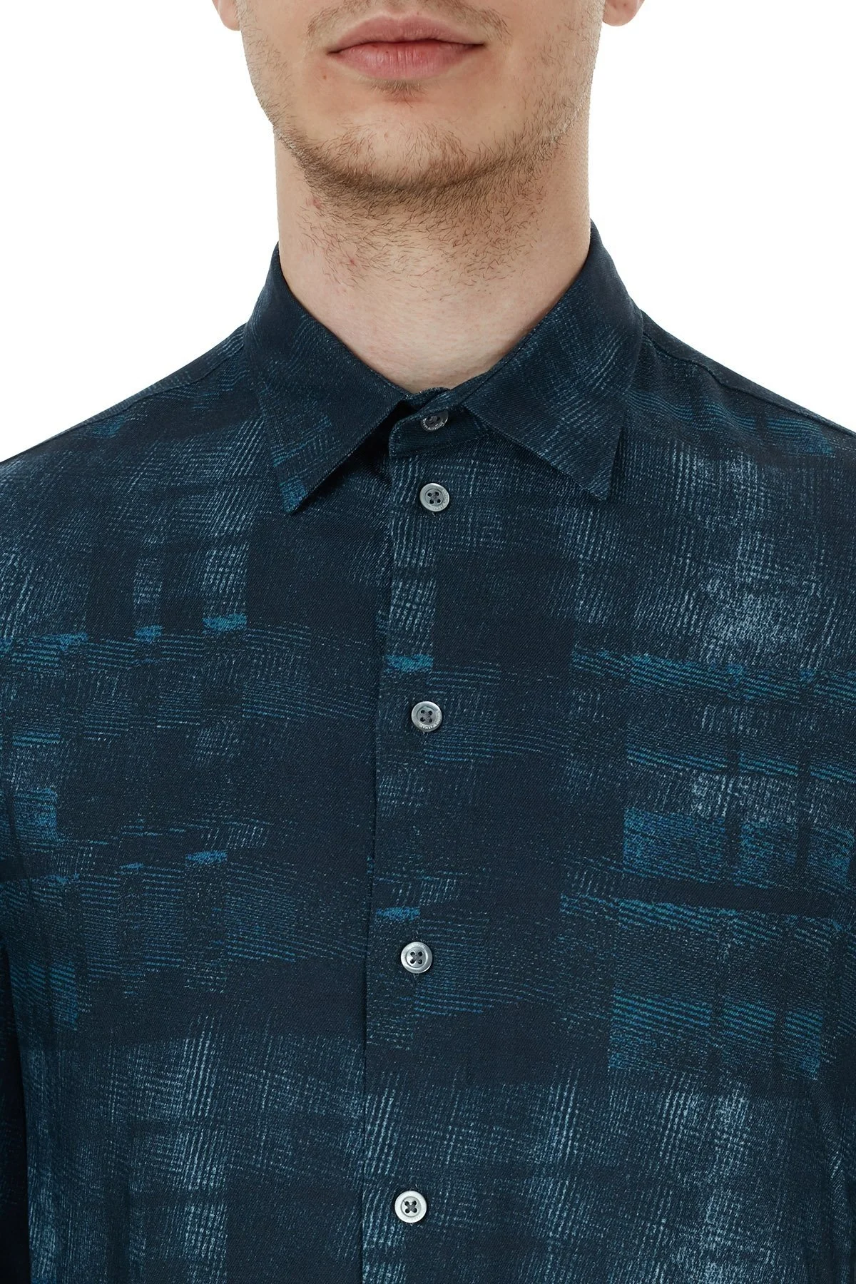 Emporio Armani Regular Fit Düz Yaka Erkek Gömlek 91SM0L 911F3 041 LACİVERT - 6