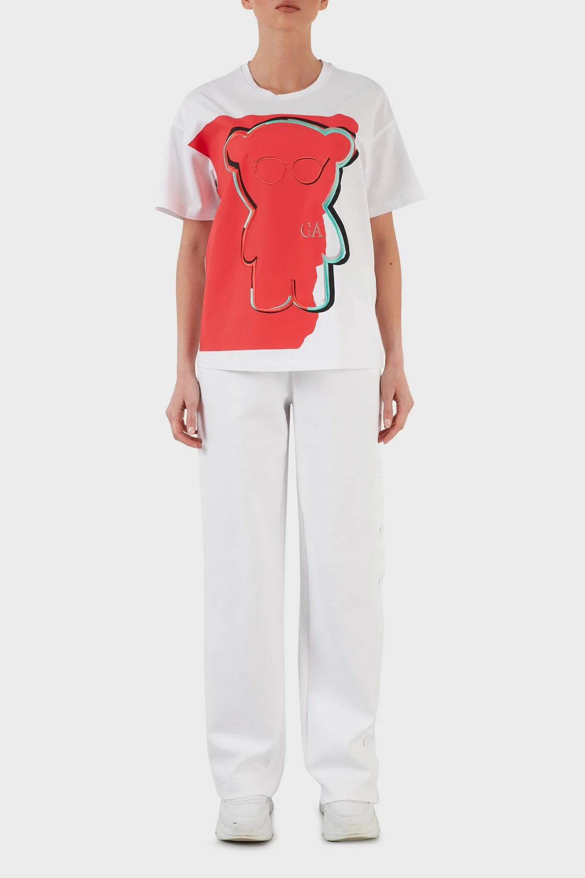 Emporio Armani Regular Fit Elastik Bel Bantlı Kapanabilir Yırtmaçlı Kadın Pantolon 3L2P6C 2JYWZ 0100 BEYAZ - 1