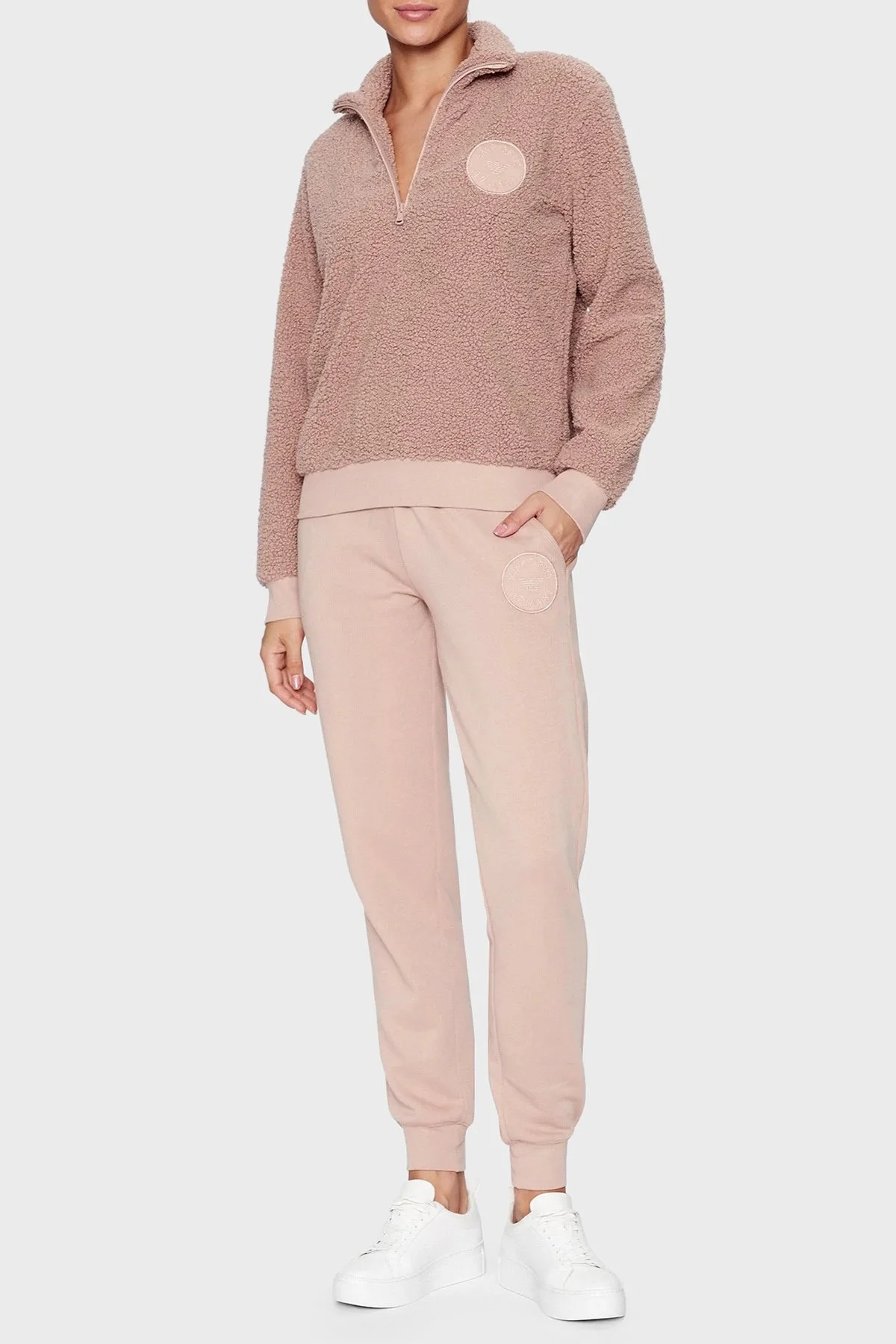 Emporio Armani Regular Fit Fermuarlı Dik Yaka Teddy Bayan Sweat 164764 3F256 00455 PUDRA - 3