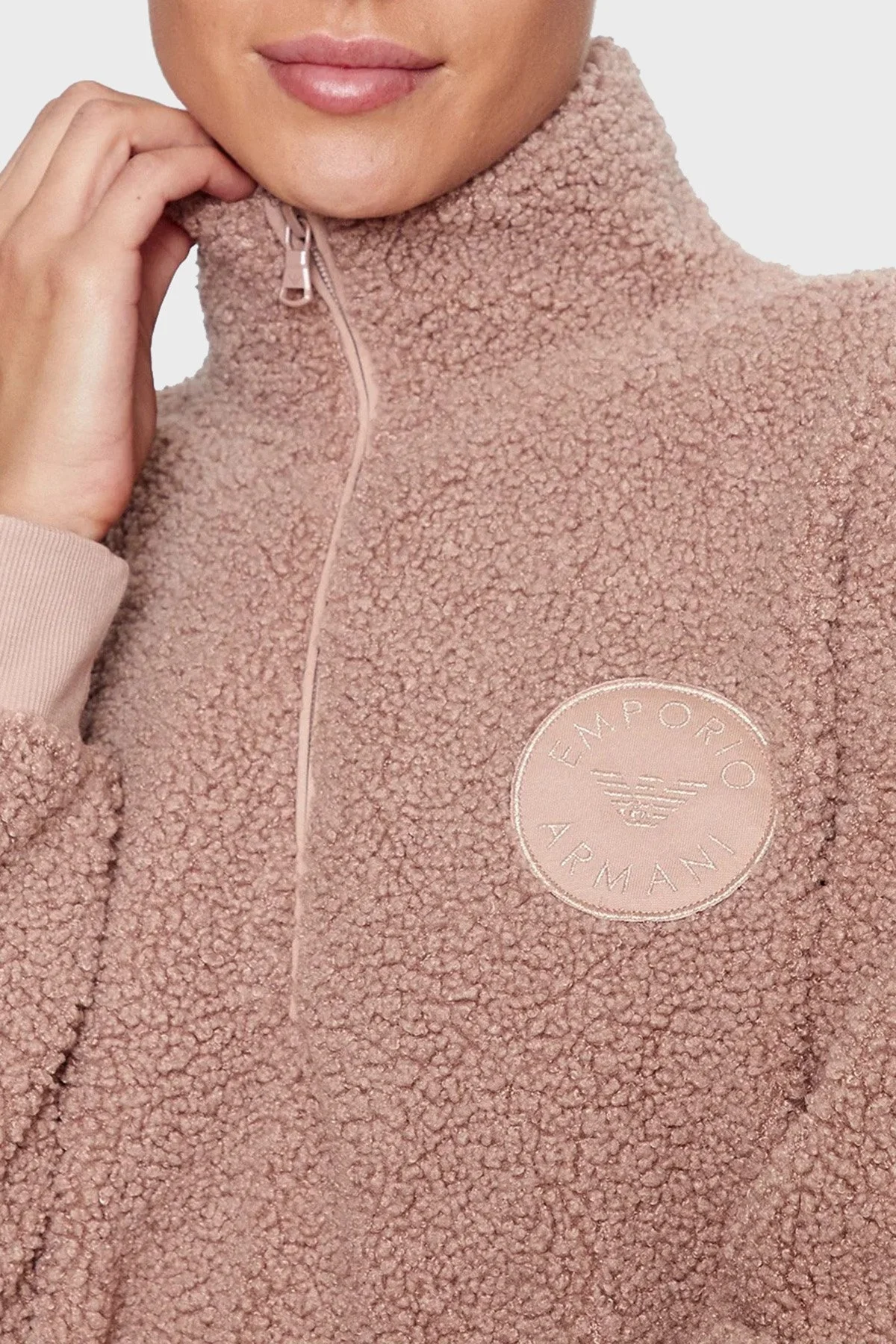 Emporio Armani Regular Fit Fermuarlı Dik Yaka Teddy Bayan Sweat 164764 3F256 00455 PUDRA - 4
