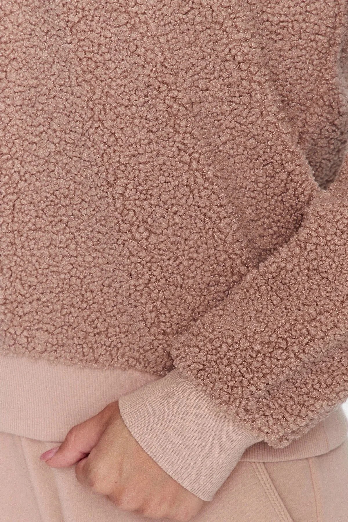 Emporio Armani Regular Fit Fermuarlı Dik Yaka Teddy Bayan Sweat 164764 3F256 00455 PUDRA - 5