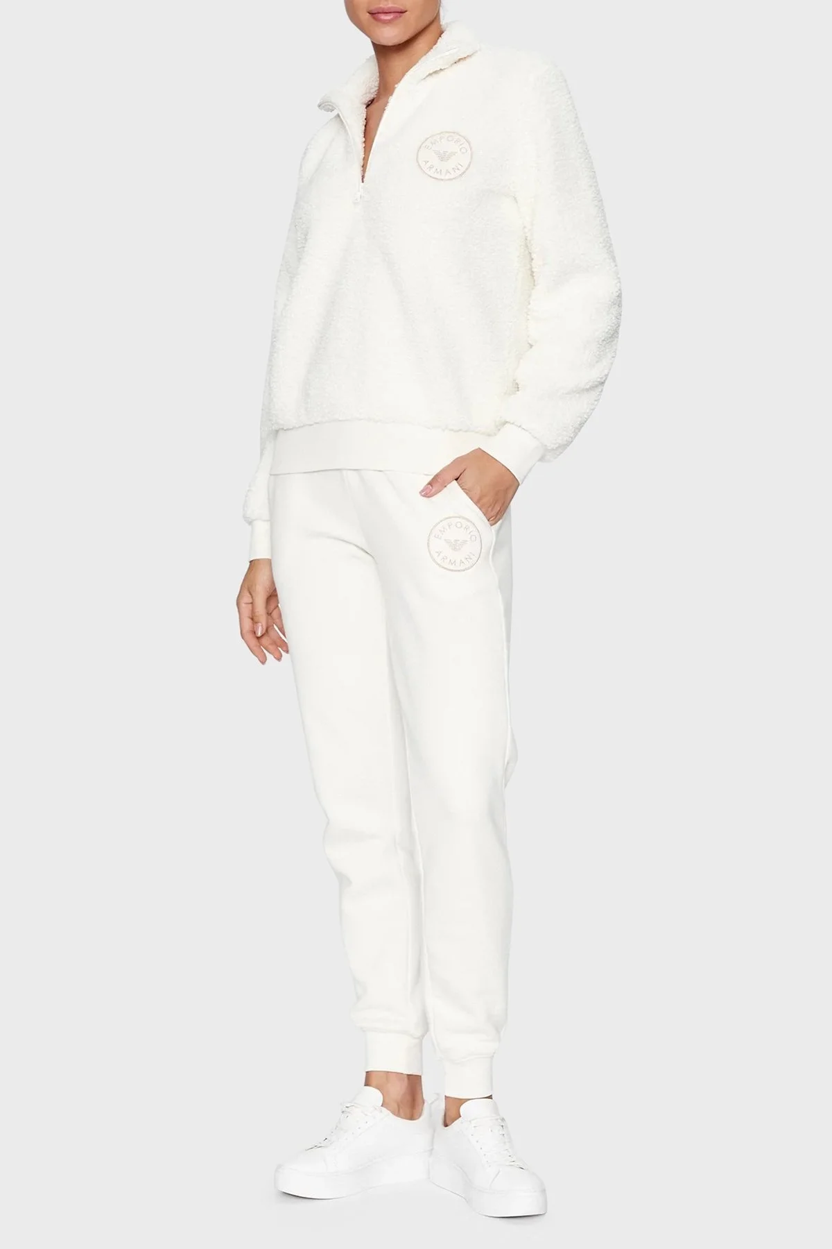 Emporio Armani Regular Fit Fermuarlı Dik Yaka Teddy Bayan Sweat 164764 3F256 09210 EKRU - 3