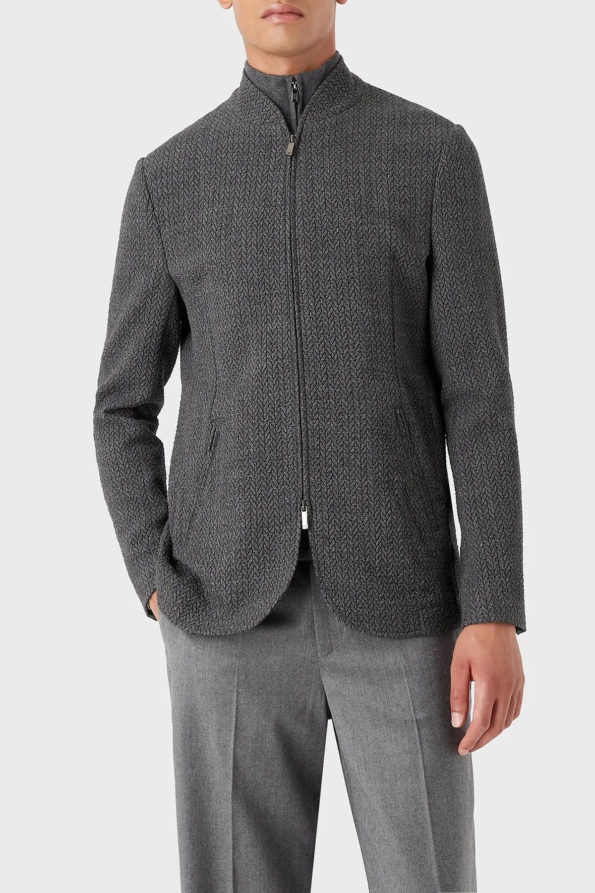 Emporio Armani Regular Fit Fermuarlı Dik Yaka Yünlü Erkek Ceket H31G41 C1404 632 GRİ - 1