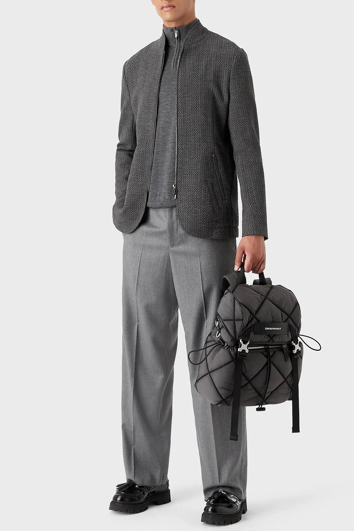 Emporio Armani Regular Fit Fermuarlı Dik Yaka Yünlü Erkek Ceket H31G41 C1404 632 GRİ - 2