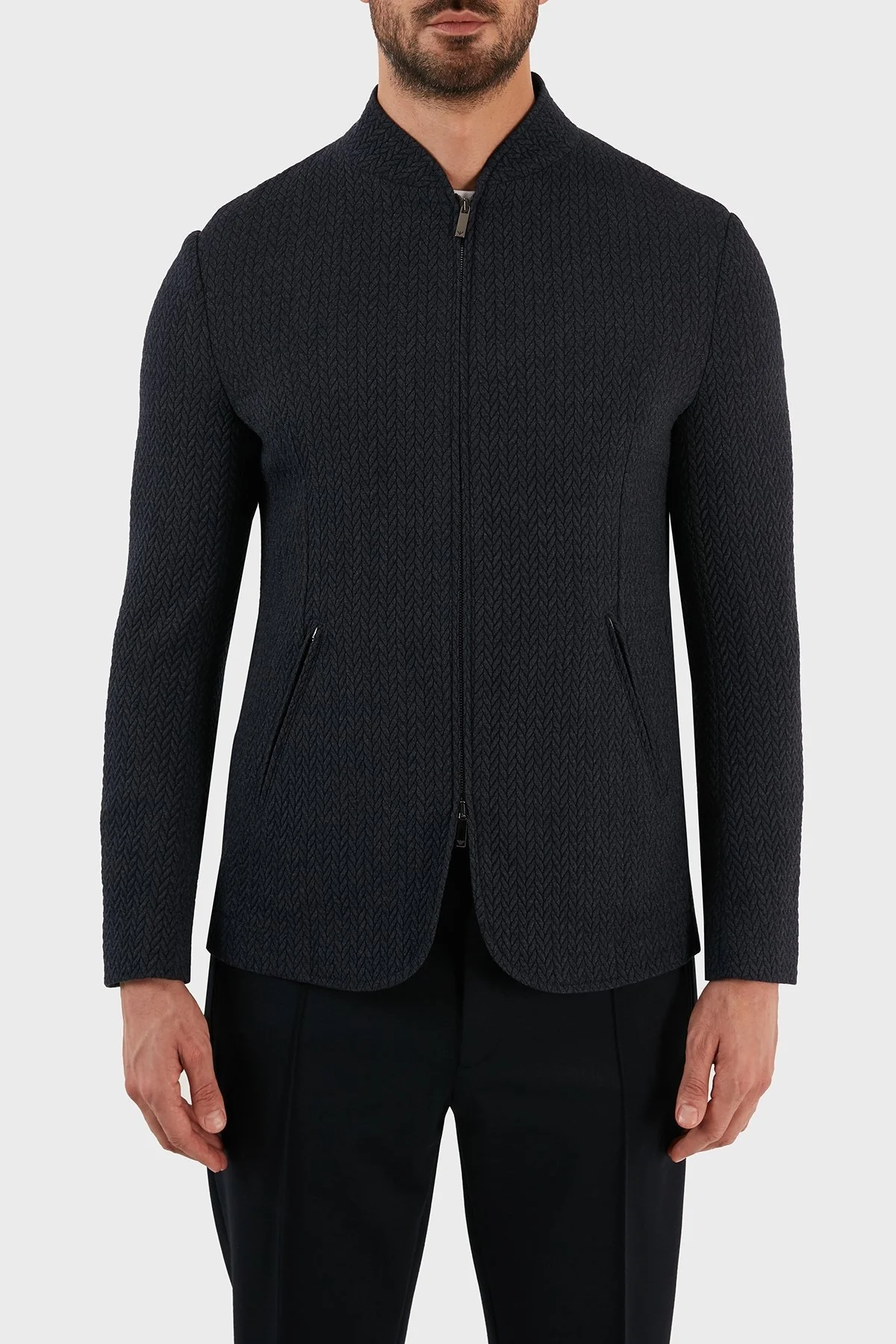 Emporio Armani Regular Fit Fermuarlı Dik Yaka Yünlü Erkek Ceket H31G41 C1404 921 LACİVERT - 1