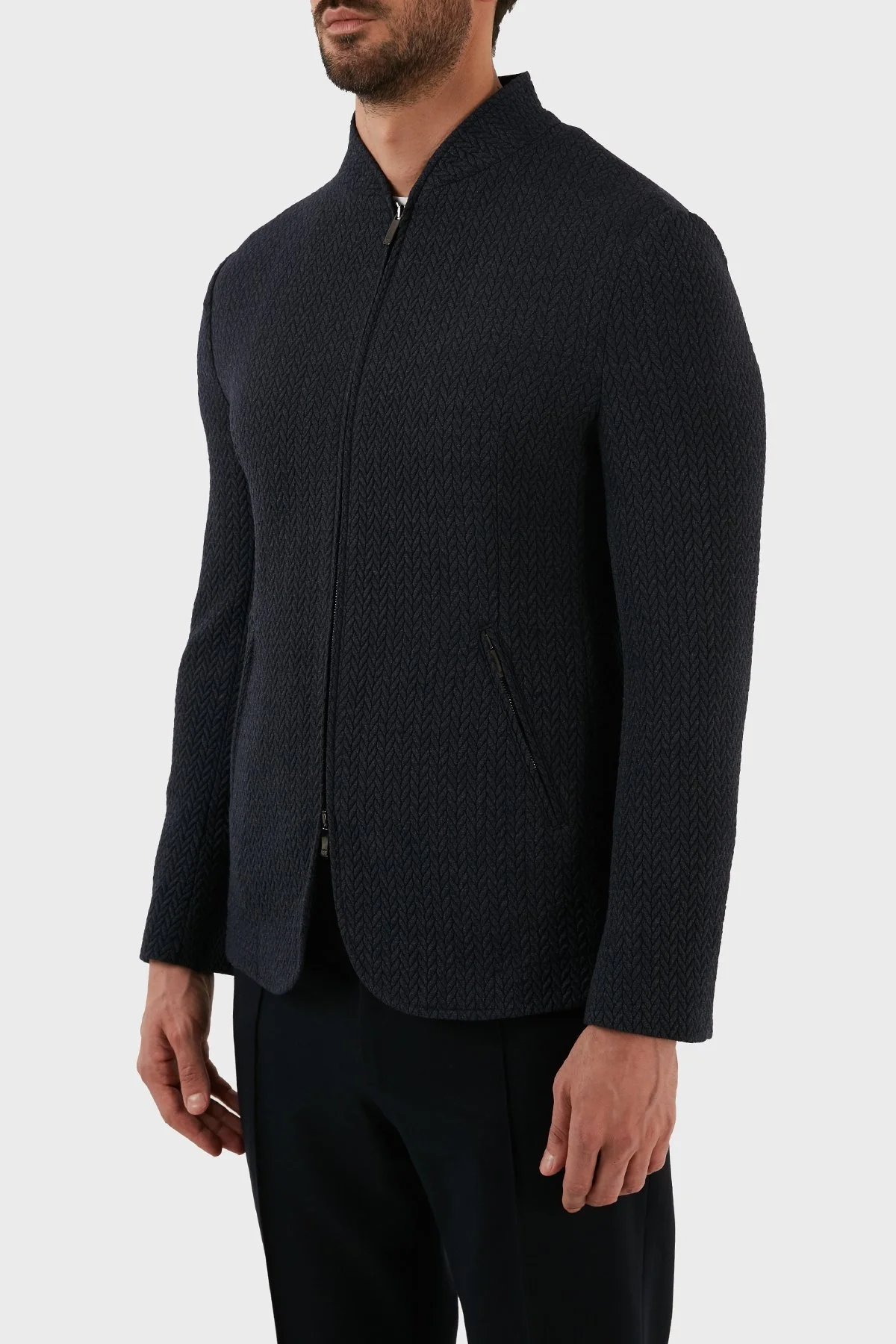 Emporio Armani Regular Fit Fermuarlı Dik Yaka Yünlü Erkek Ceket H31G41 C1404 921 LACİVERT - 2