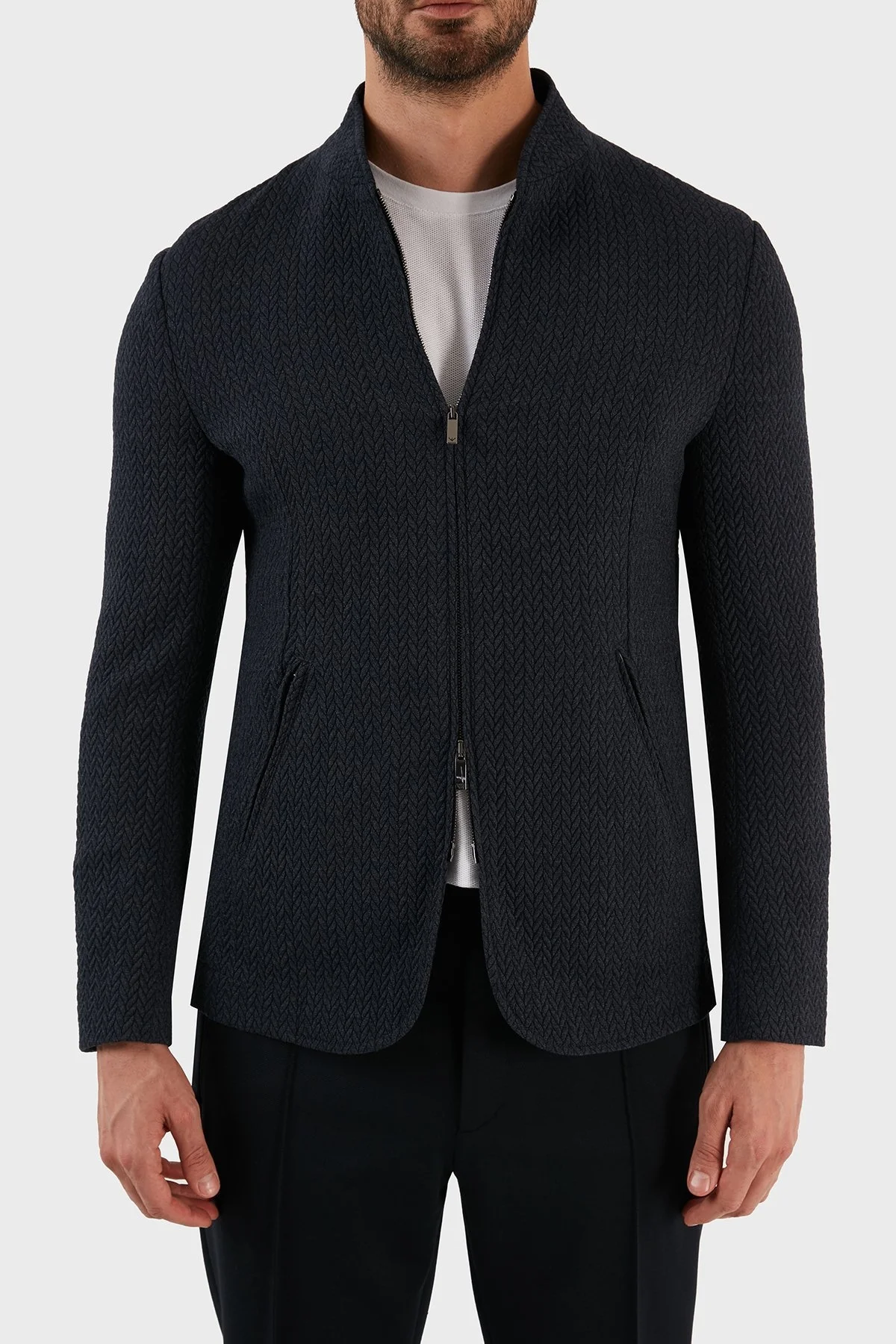 Emporio Armani Regular Fit Fermuarlı Dik Yaka Yünlü Erkek Ceket H31G41 C1404 921 LACİVERT - 3