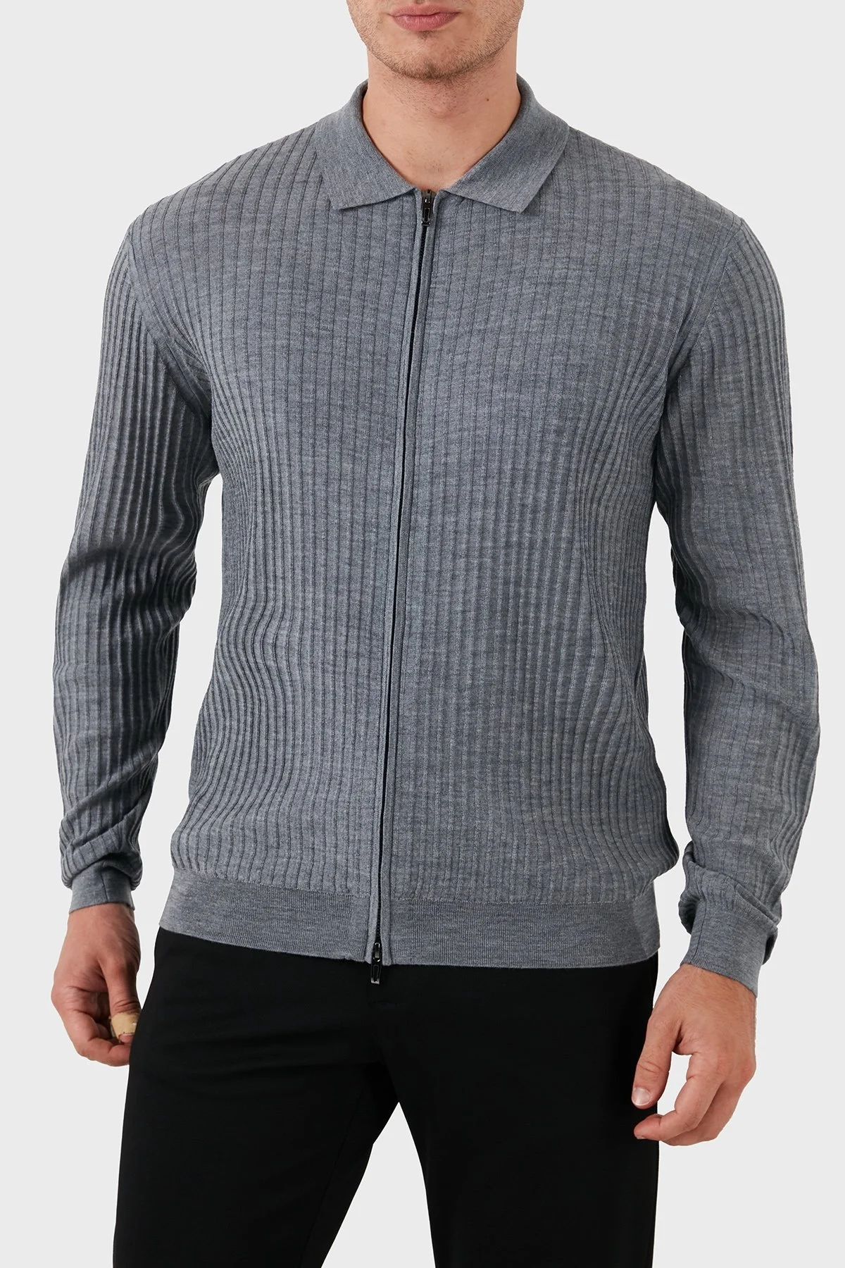 Emporio Armani Regular Fit Fermuarlı Erkek Hırka EM000265 AF10460 O8003 GRİ - 4