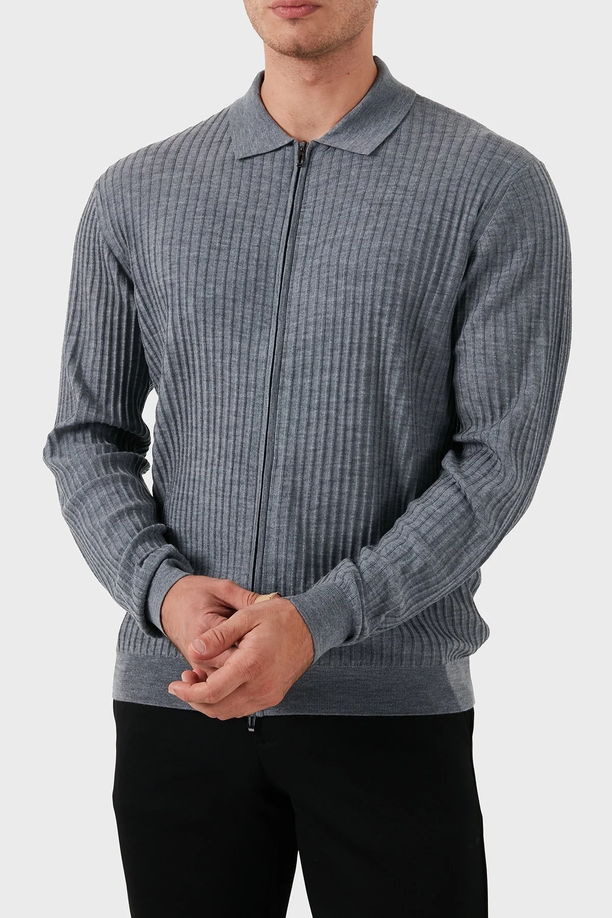 Emporio Armani Regular Fit Fermuarlı Erkek Hırka EM000265 AF10460 O8003 GRİ - 5