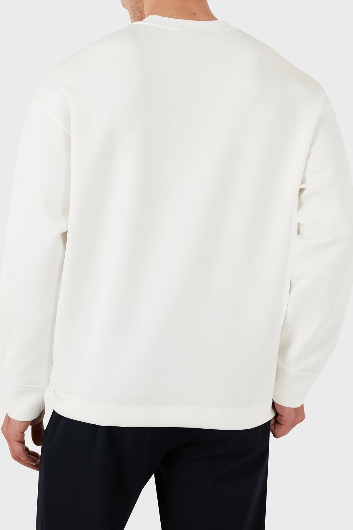 Emporio Armani Regular Fit Kanguru Cep Bisiklet Yaka Logolu Erkek Sweat 6D1MC1 1JRRZ 0101 BEYAZ - 2