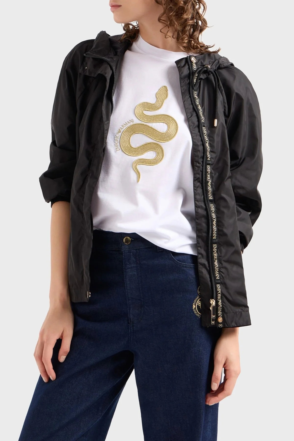 Emporio Armani Regular Fit Kapüşonlu Logolu Bayan Ceket EW001163 AF13339 UC001 SİYAH - 10