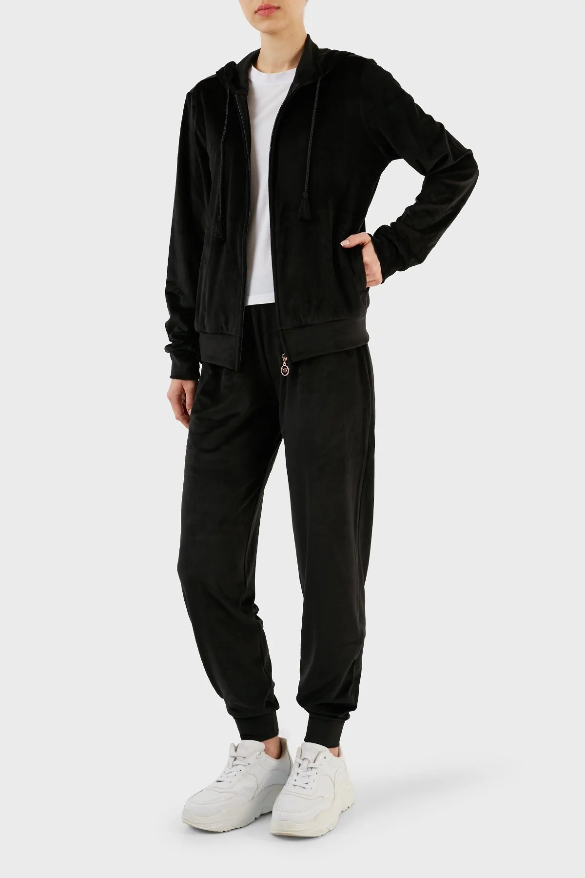 Emporio Armani Regular Fit Kapüşonlu Şönil Bayan Eşofman Takımı 164730 3F260 00020 SİYAH - 1