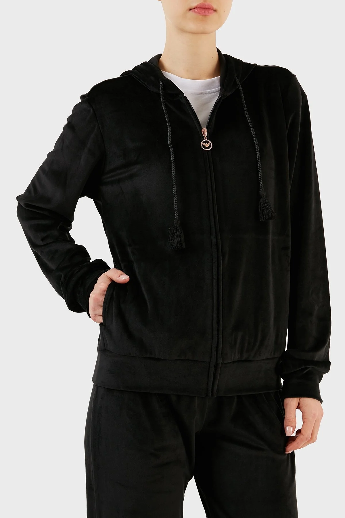 Emporio Armani Regular Fit Kapüşonlu Şönil Bayan Eşofman Takımı 164730 3F260 00020 SİYAH - 3