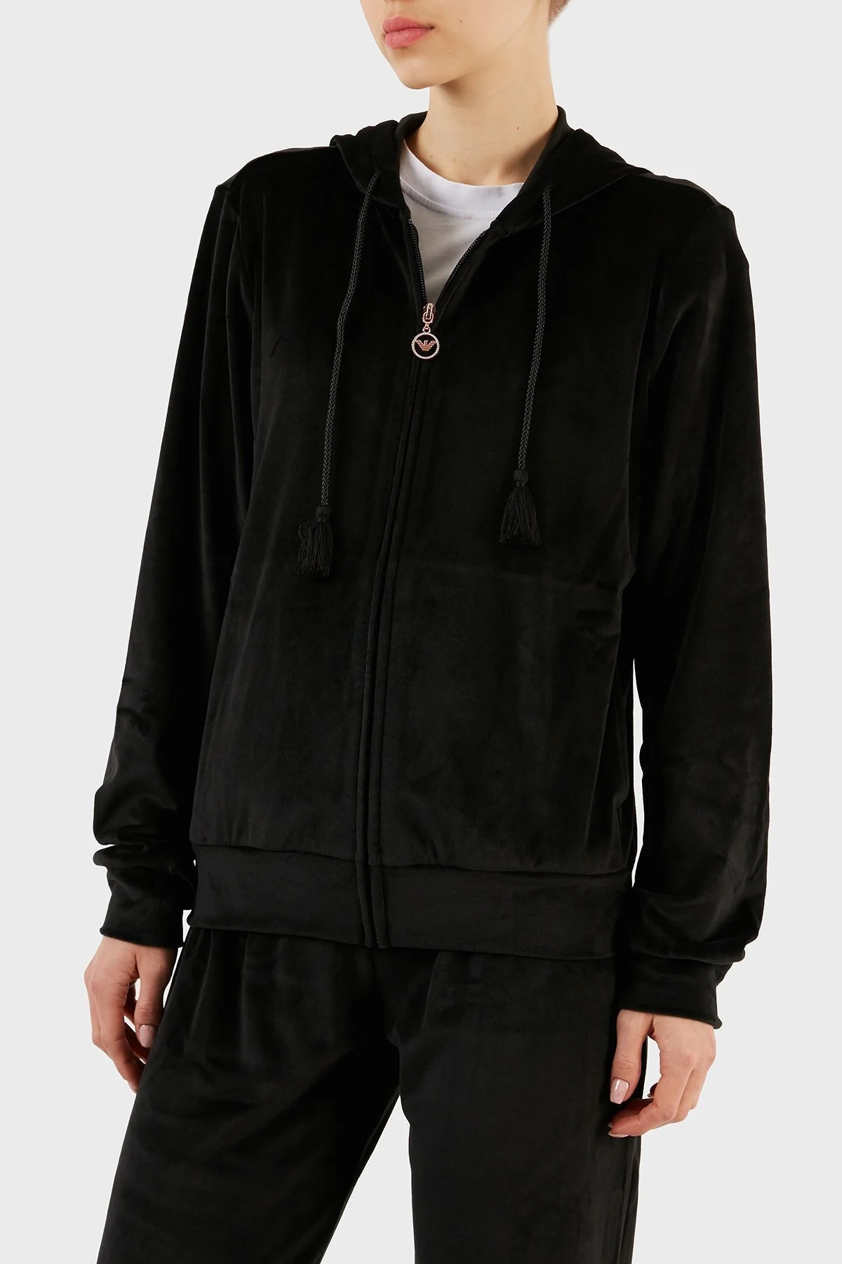 Emporio Armani Regular Fit Kapüşonlu Şönil Bayan Eşofman Takımı 164730 3F260 00020 SİYAH - 5