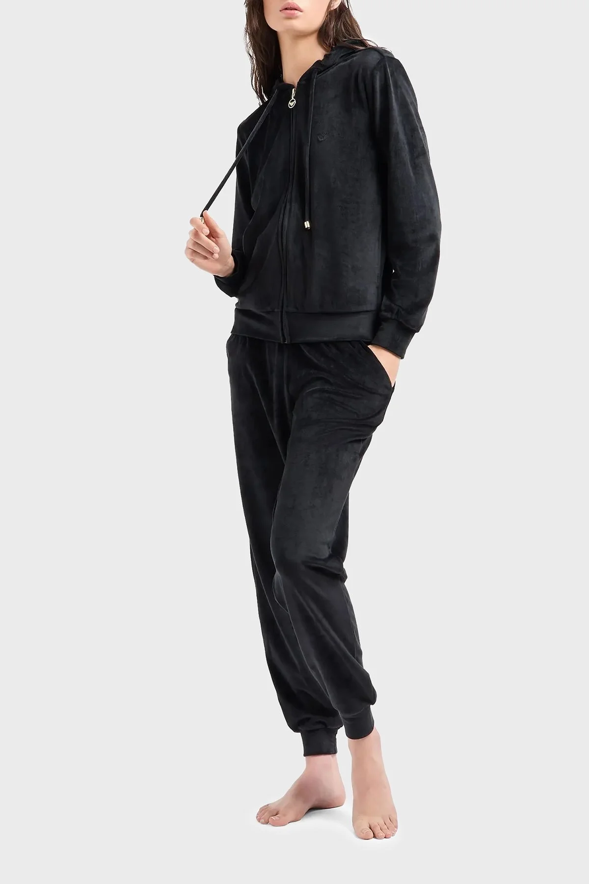 Emporio Armani Regular Fit Kapüşonlu Şönil Bayan Eşofman Takımı 1648894 F2600 0020 SİYAH - 5