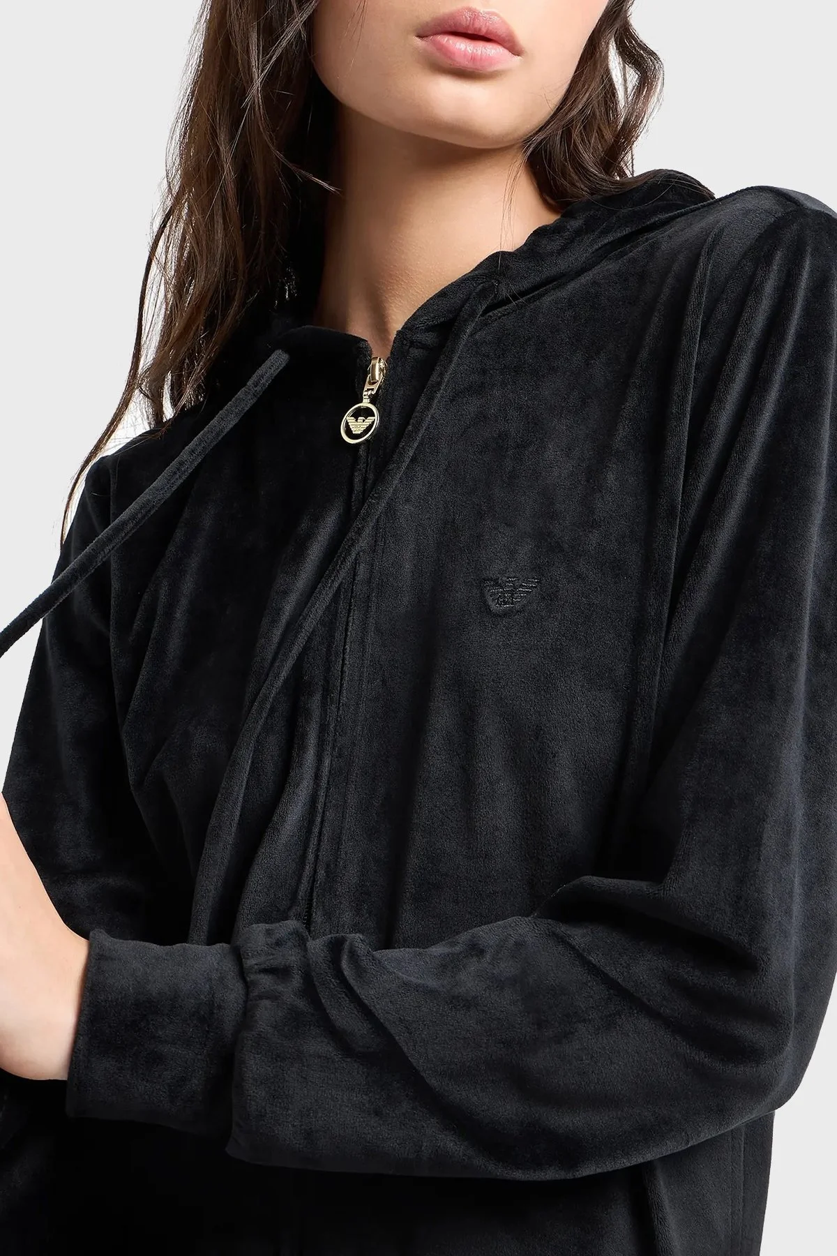 Emporio Armani Regular Fit Kapüşonlu Şönil Bayan Eşofman Takımı 1648894 F2600 0020 SİYAH - 6