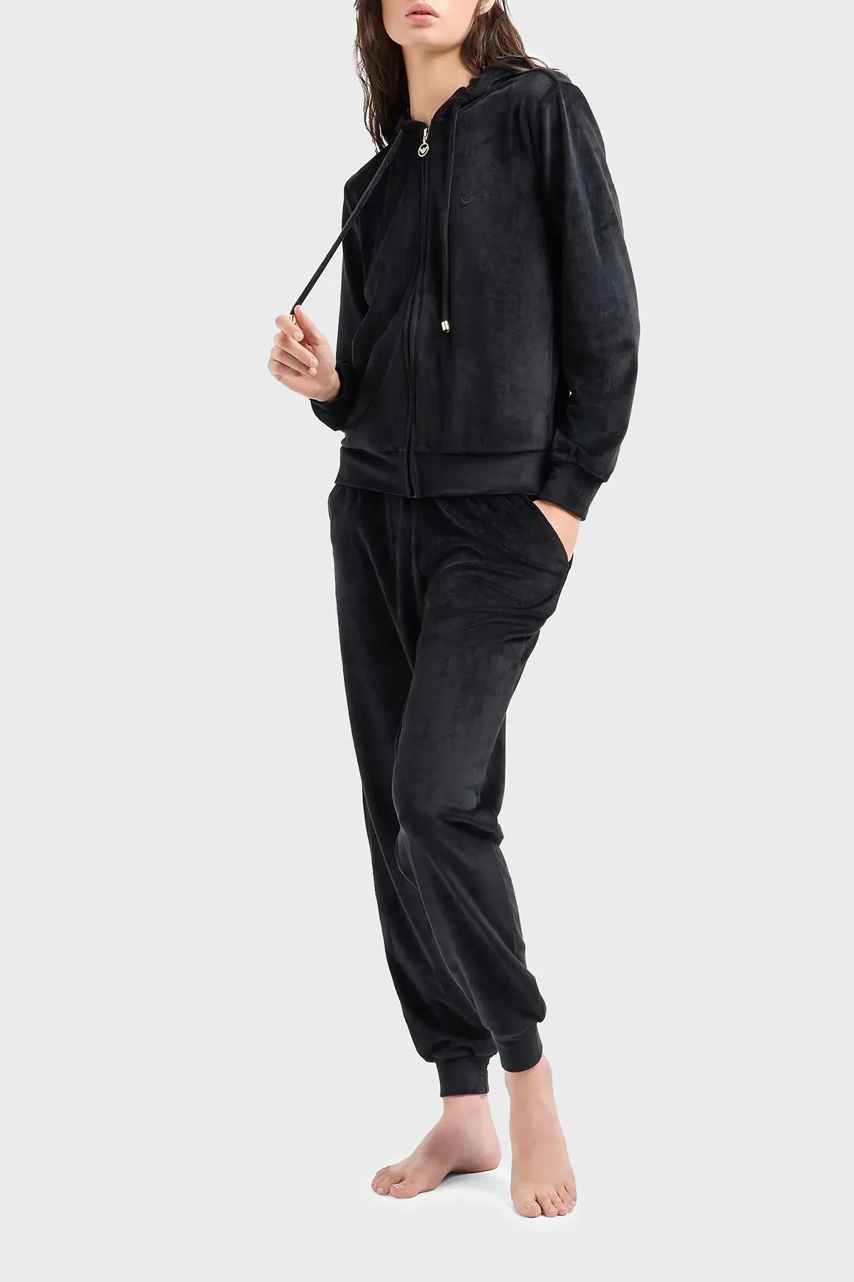 Emporio Armani Regular Fit Kapüşonlu Şönil Bayan Eşofman Takımı 1648894 F2600 0020 SİYAH - 1