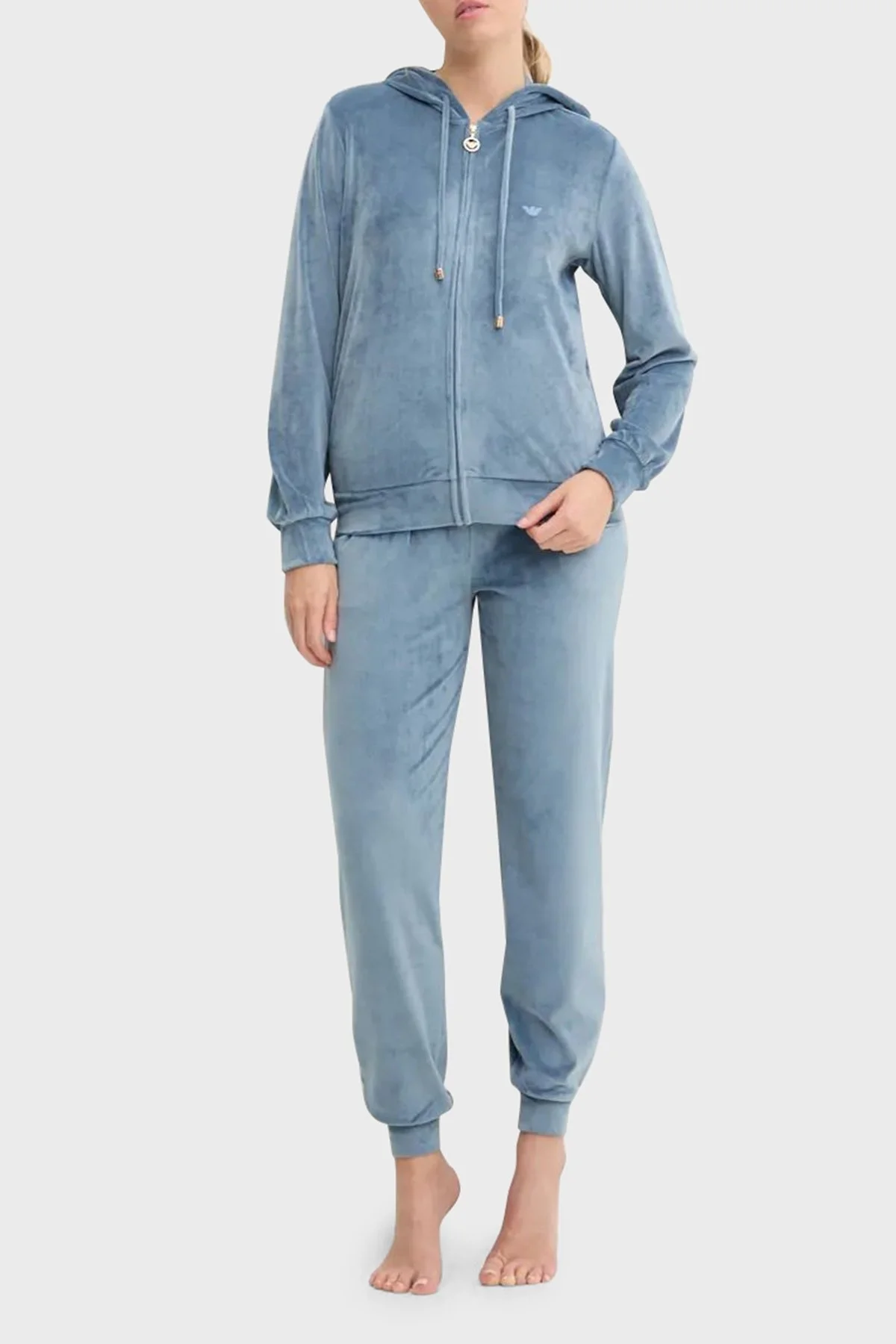 Emporio Armani Regular Fit Kapüşonlu Şönil Bayan Eşofman Takımı 1648894 F2600 3541 MAVİ - 8