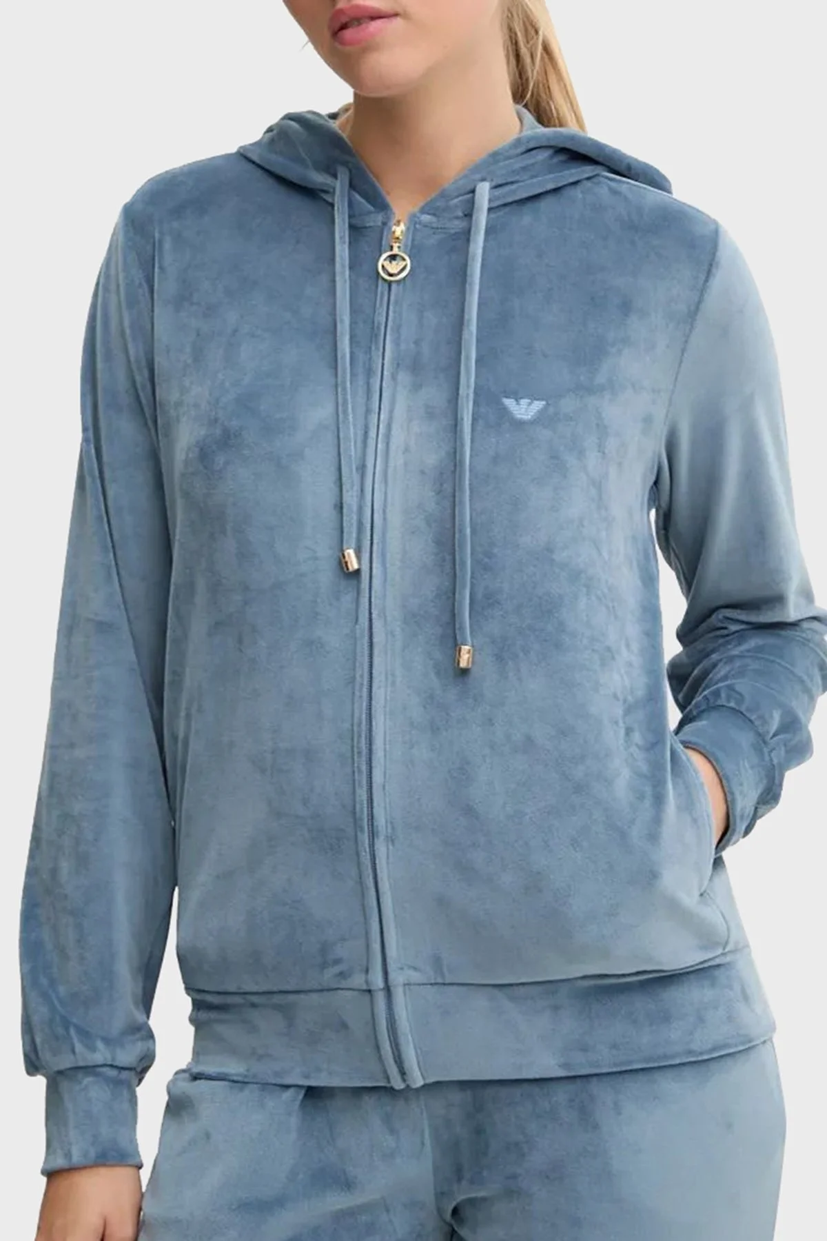Emporio Armani Regular Fit Kapüşonlu Şönil Bayan Eşofman Takımı 1648894 F2600 3541 MAVİ - 11