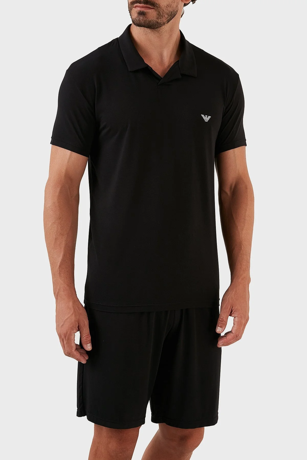Emporio Armani Regular Fit Kısa Kollu Polo Yaka Erkek Pijama Takımı 111981 3R511 00020 SİYAH - 2