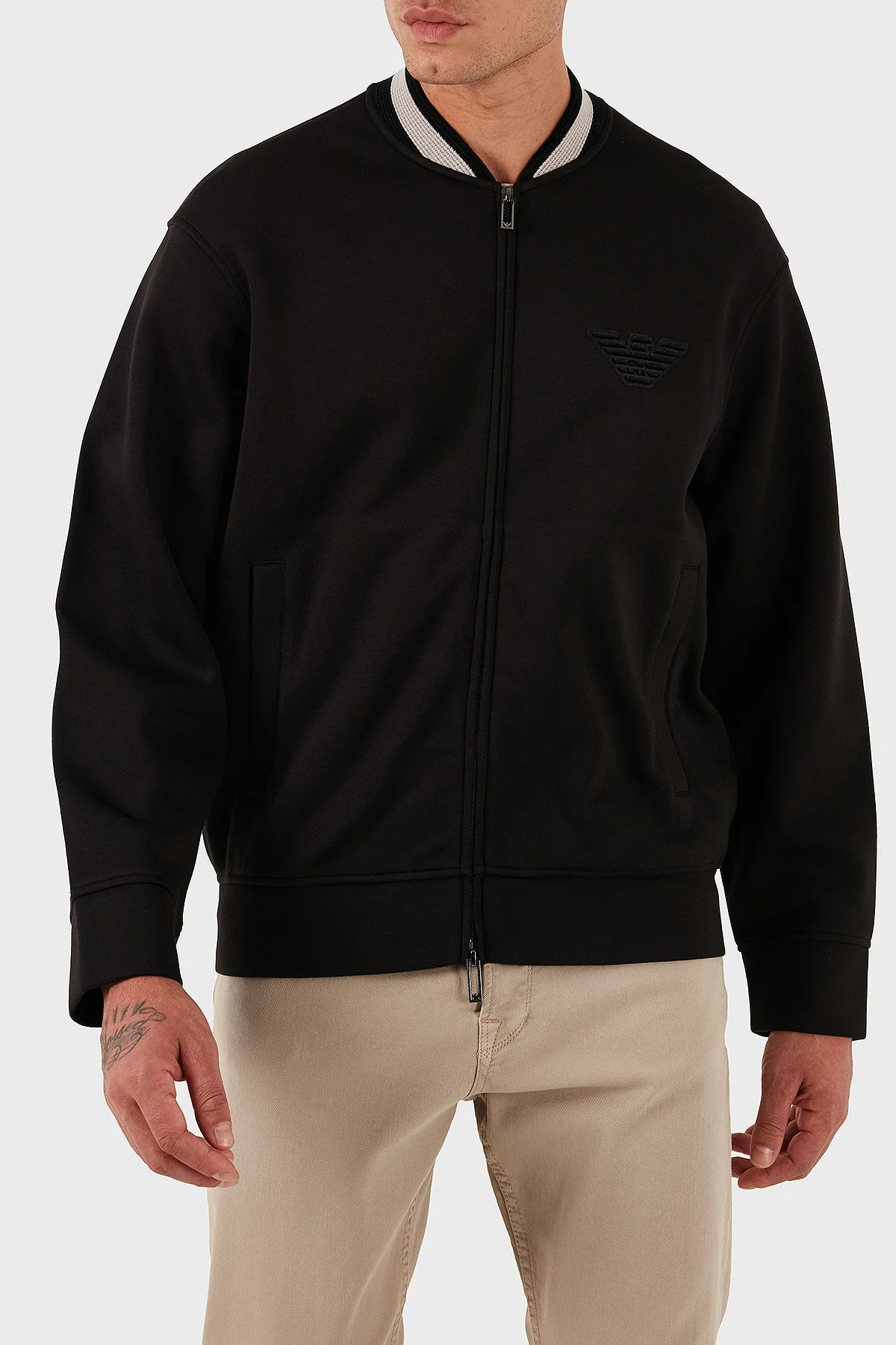 Emporio Armani Regular Fit Kolej Yaka Fermuarlı Logolu Erkek Sweat EM002877 AF17545 UC001 SİYAH - 2