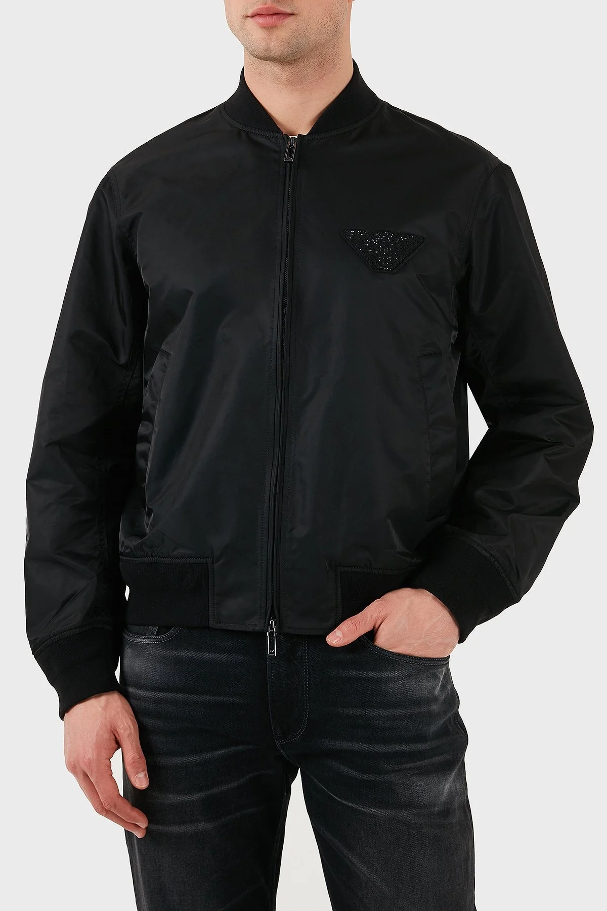 Emporio Armani Regular Fit Kolej Yaka Logolu Bomber Erkek Mont EM001865 AF15344 U8133 SİYAH - 8