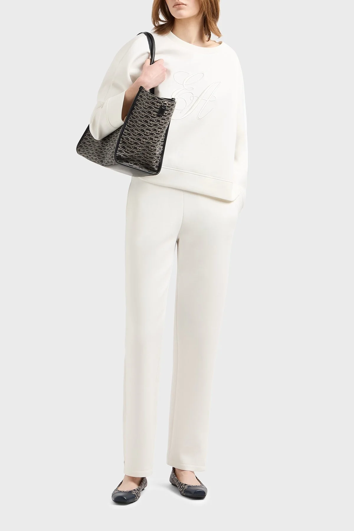 Emporio Armani Regular Fit Lastikli Bel Düz Paça Bayan Pantolon EW000484 AF10002 U0006 BEYAZ - 6