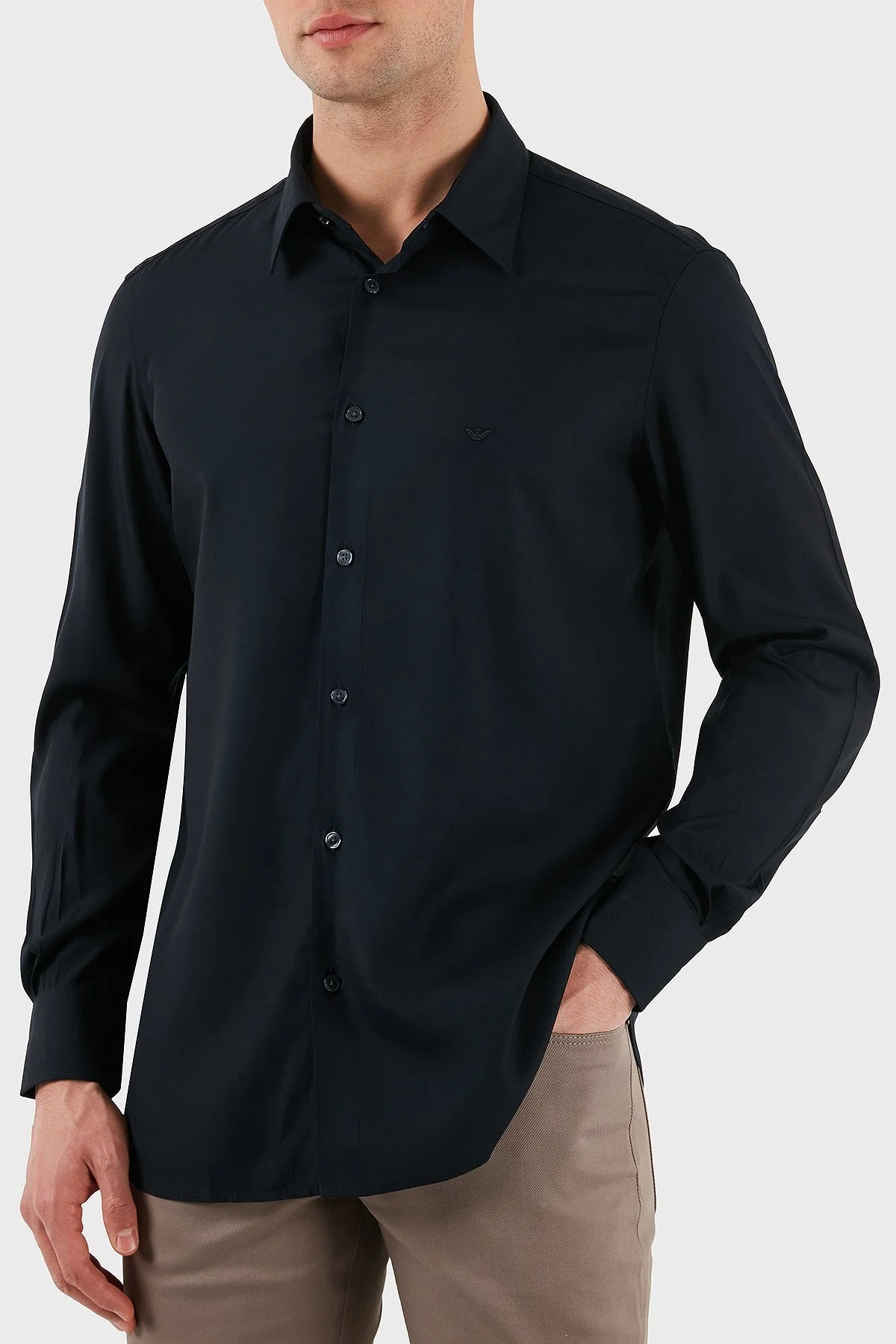 Emporio Armani Regular Fit Logolu Erkek Gömlek EM001537 AF14214 UB118 LACİVERT - 4